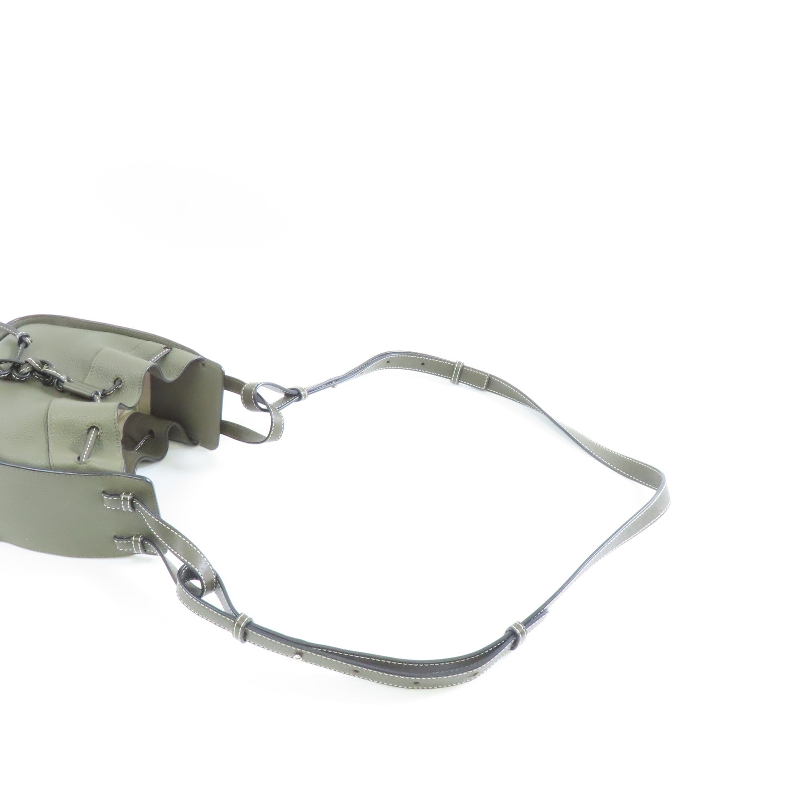 LOEWE 【激減優惠】牛皮皮革Mini Hammock Drawstring Bag銀扣手挽肩背兩用袋卡其色
