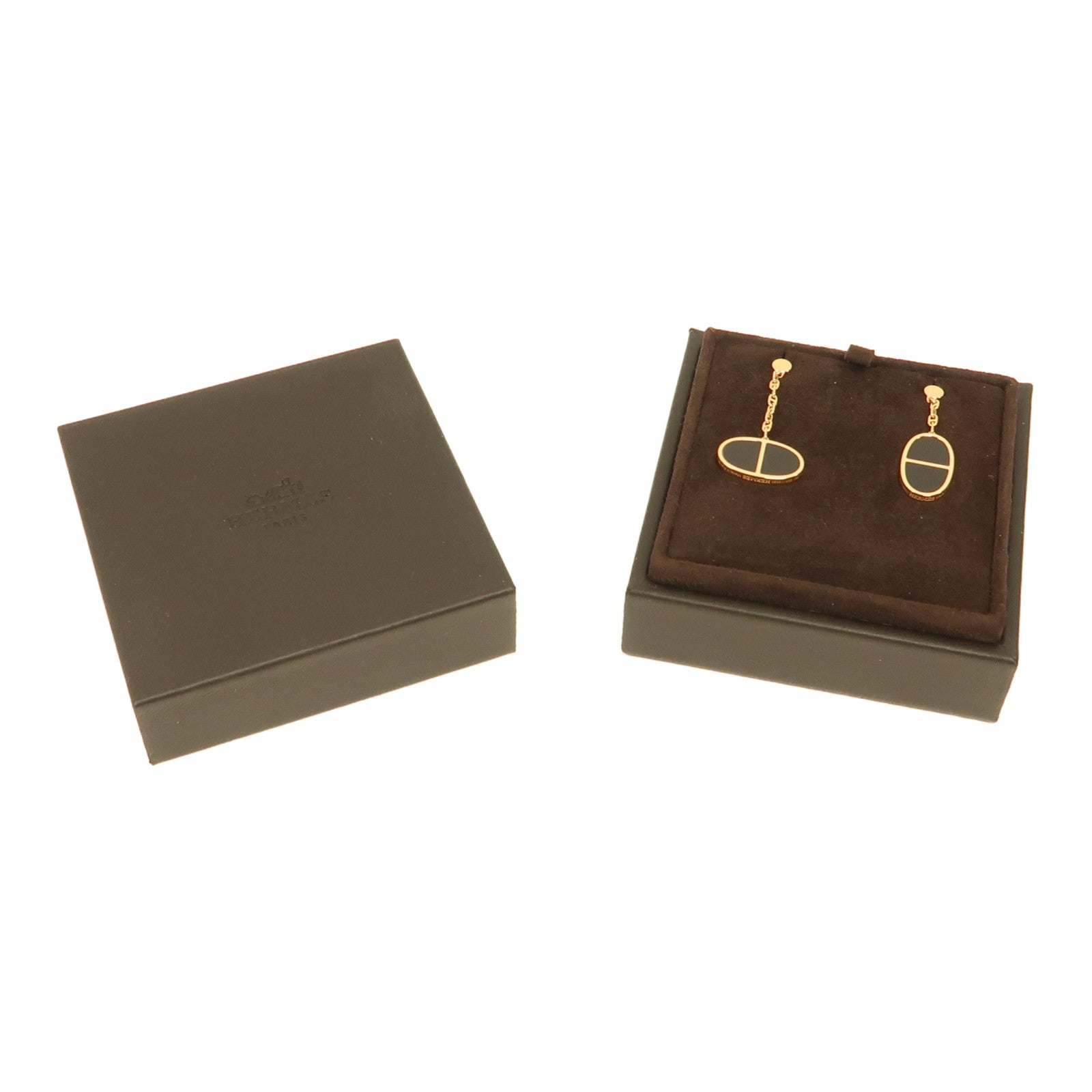 HERMES 18K黃金Chaine D'ancre Earrings耳環黑色/
