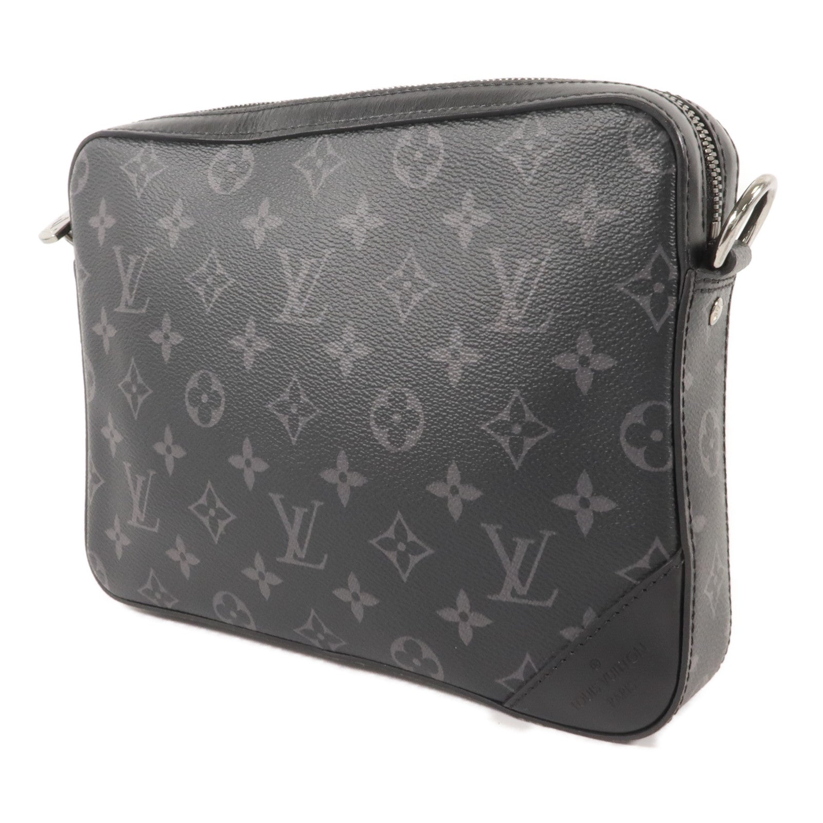 LOUIS VUITTON Monogram Eclipse Reverse Trio Messenger銀扣肩背袋灰色