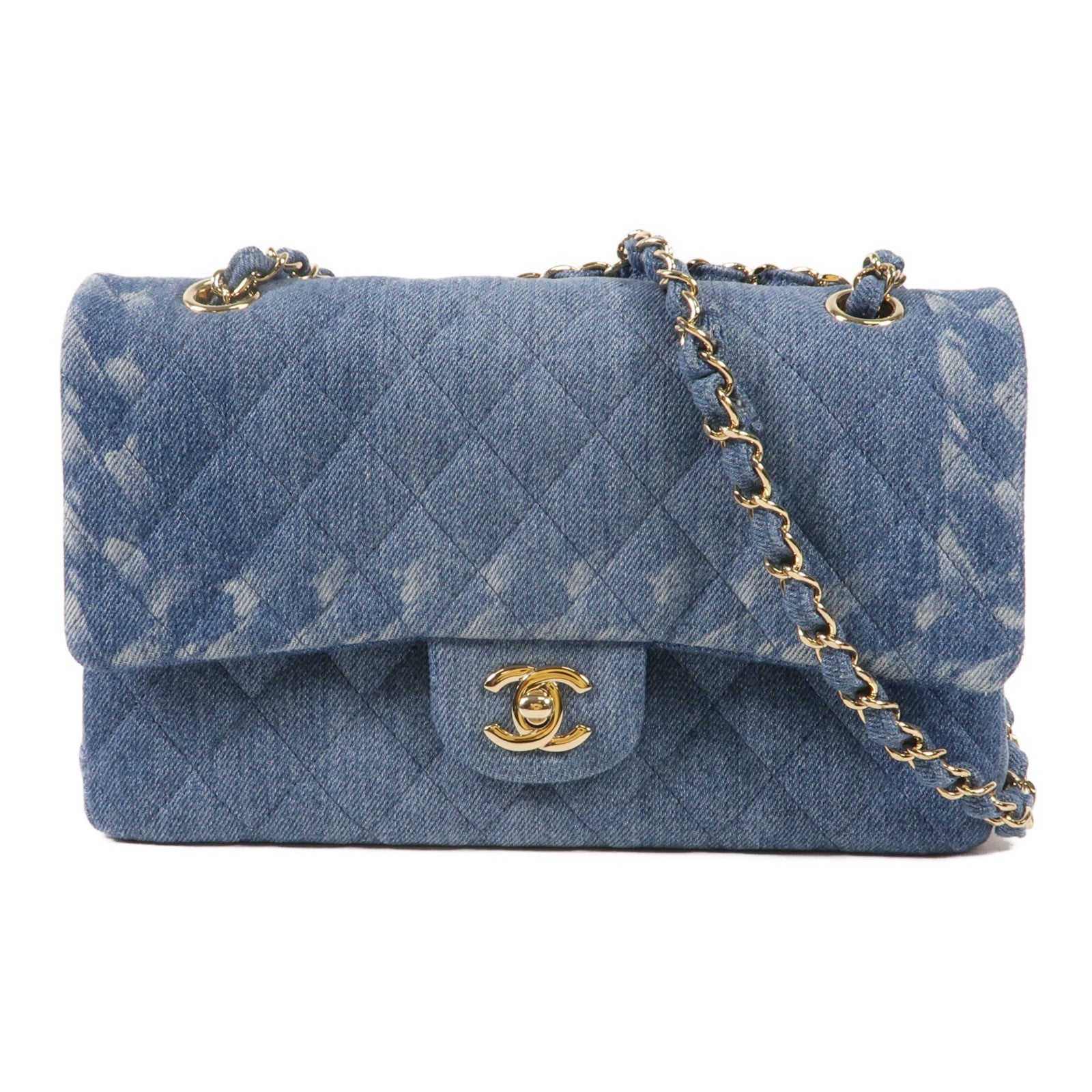 CHANEL 牛仔布Classic 25金扣鏈帶肩背袋