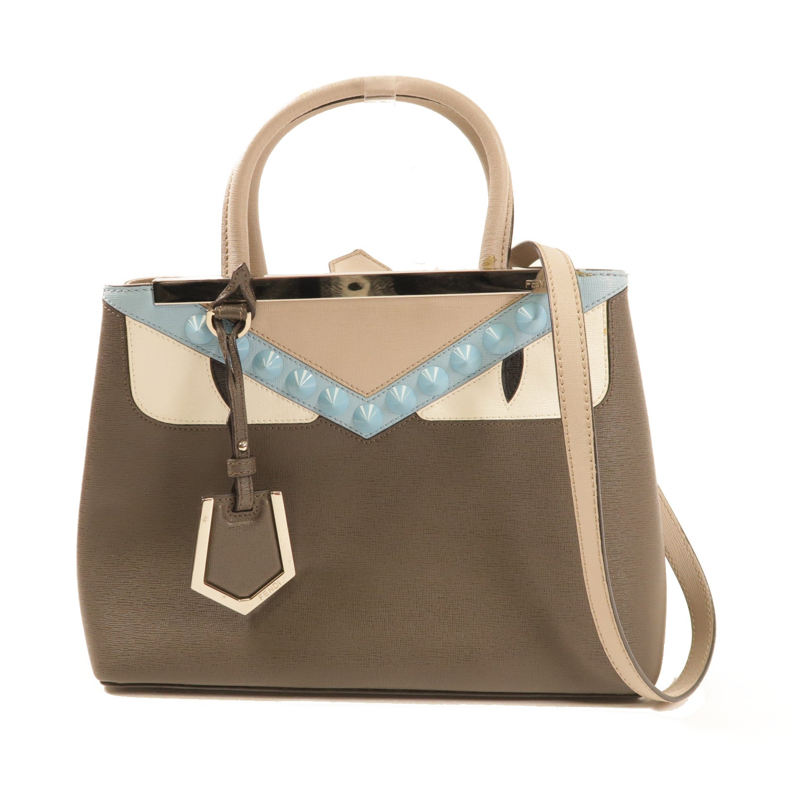 FENDI 牛皮皮革Petite 2 Jours金扣手挽肩背兩用袋灰色