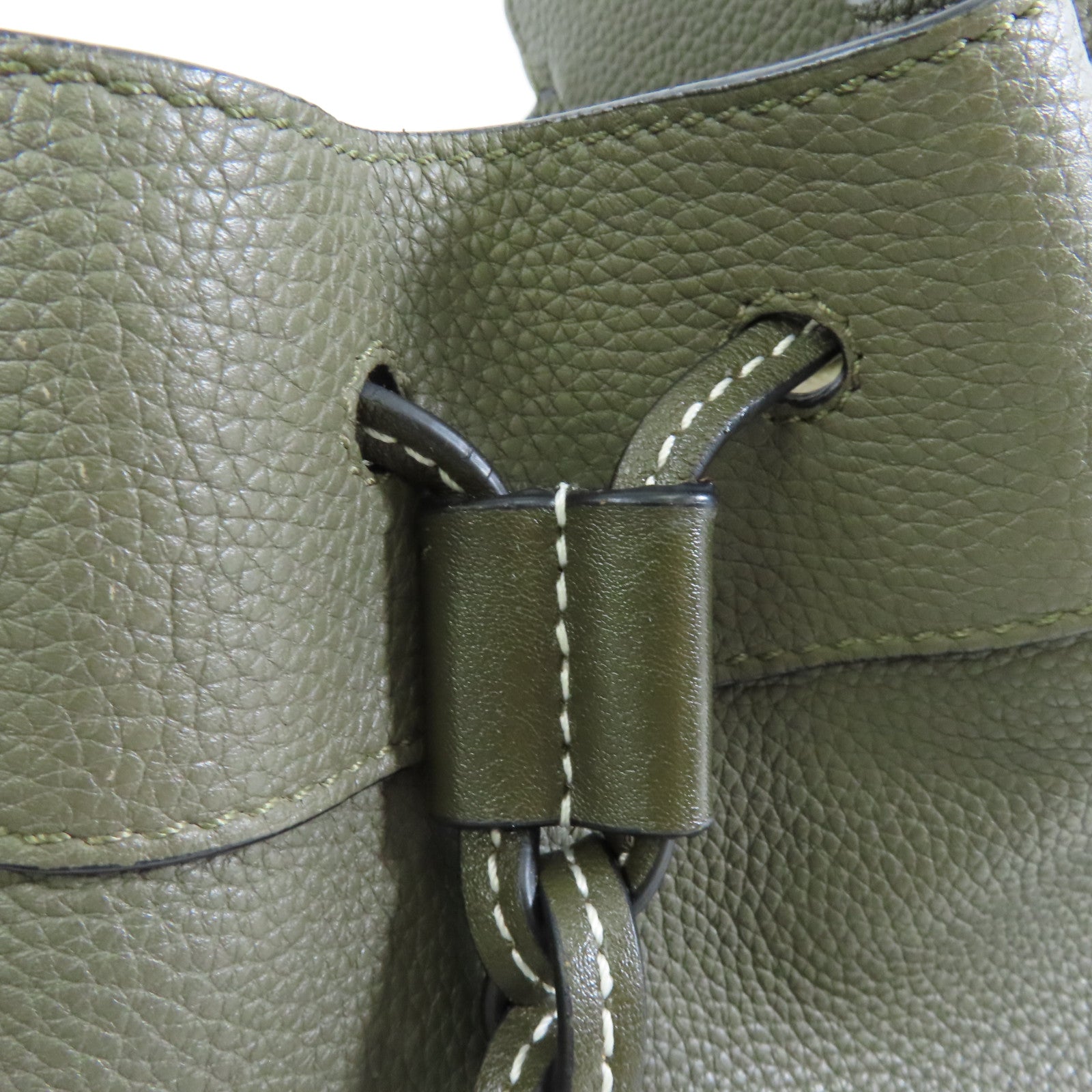 LOEWE 【激減優惠】牛皮皮革Mini Hammock Drawstring Bag銀扣手挽肩背兩用袋卡其色