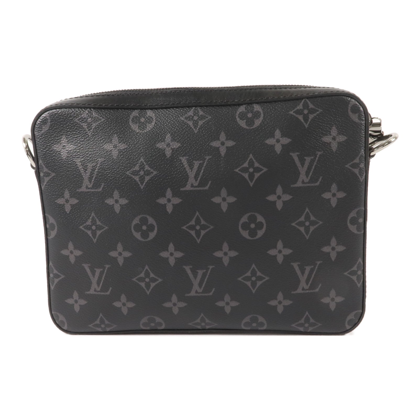 LOUIS VUITTON Monogram Eclipse Reverse Trio Messenger銀扣肩背袋灰色