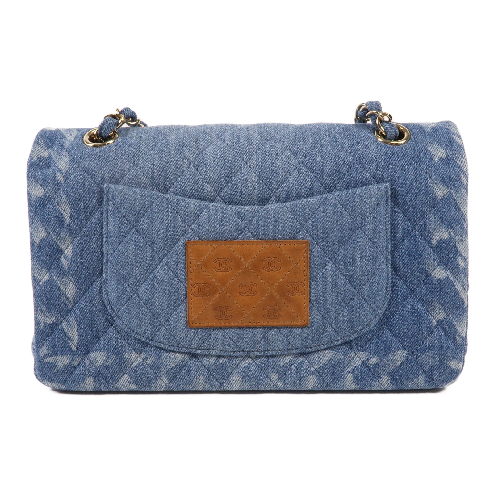 CHANEL 牛仔布Classic 25金扣鏈帶肩背袋