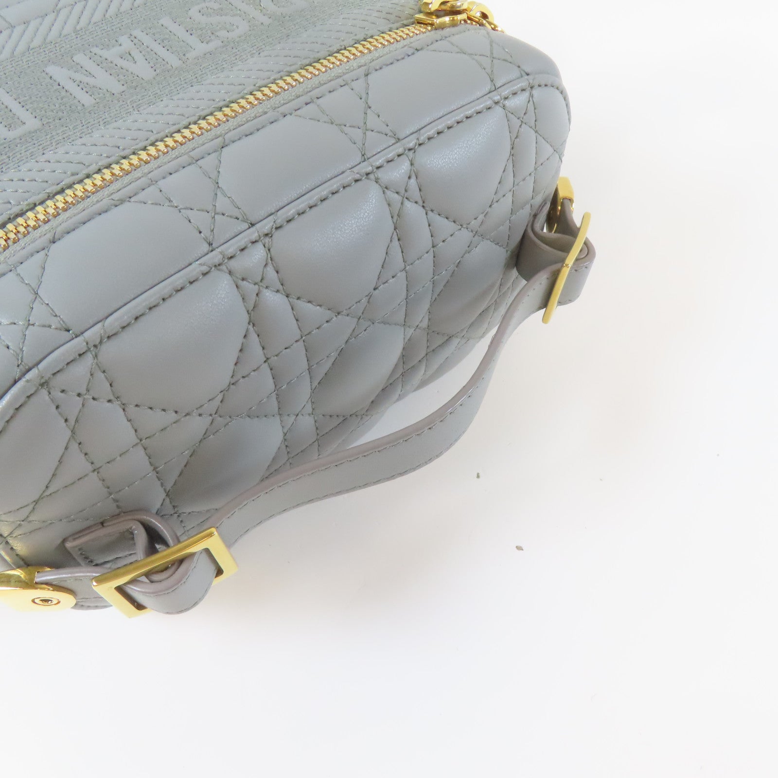 Dior 羊皮皮革Travel Vanity Case金扣手挽肩背兩用袋灰色
