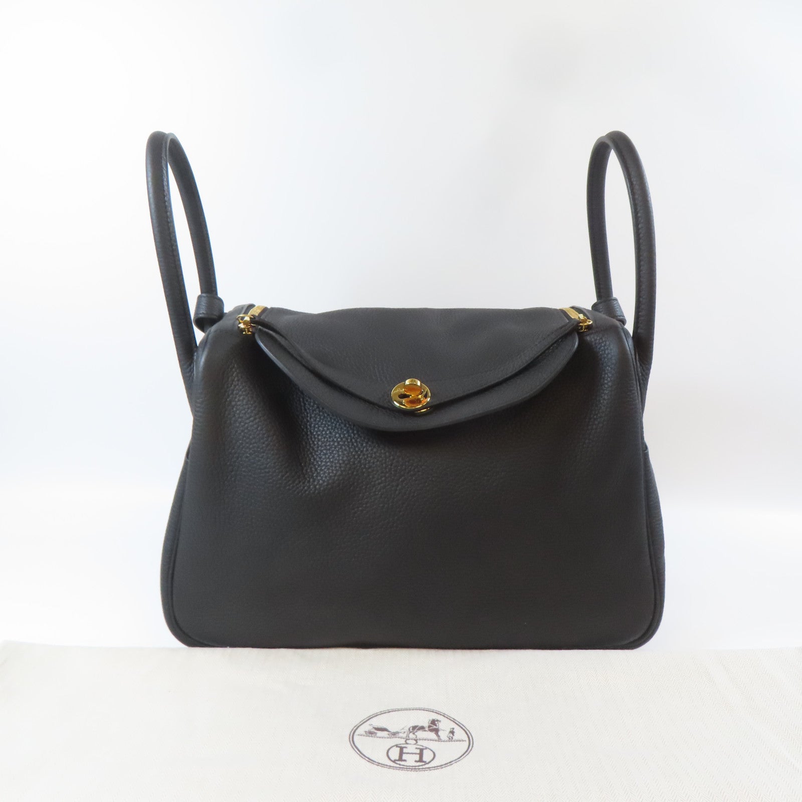 HERMES Clemence皮革Lindy 34金扣手挽肩背兩用袋Noir黑色