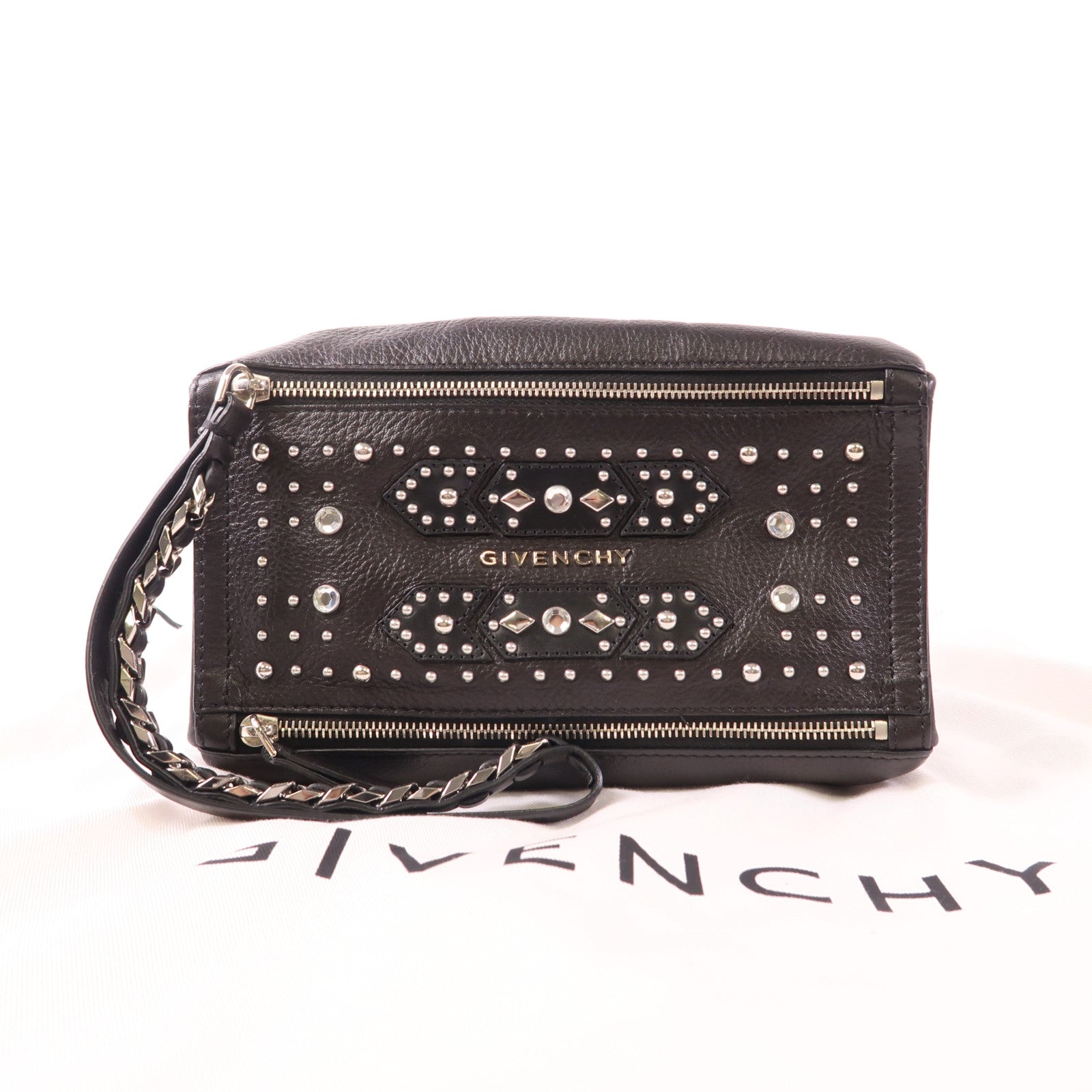 GIVENCHY 牛皮皮革Pandora Clutch銀扣手拿包