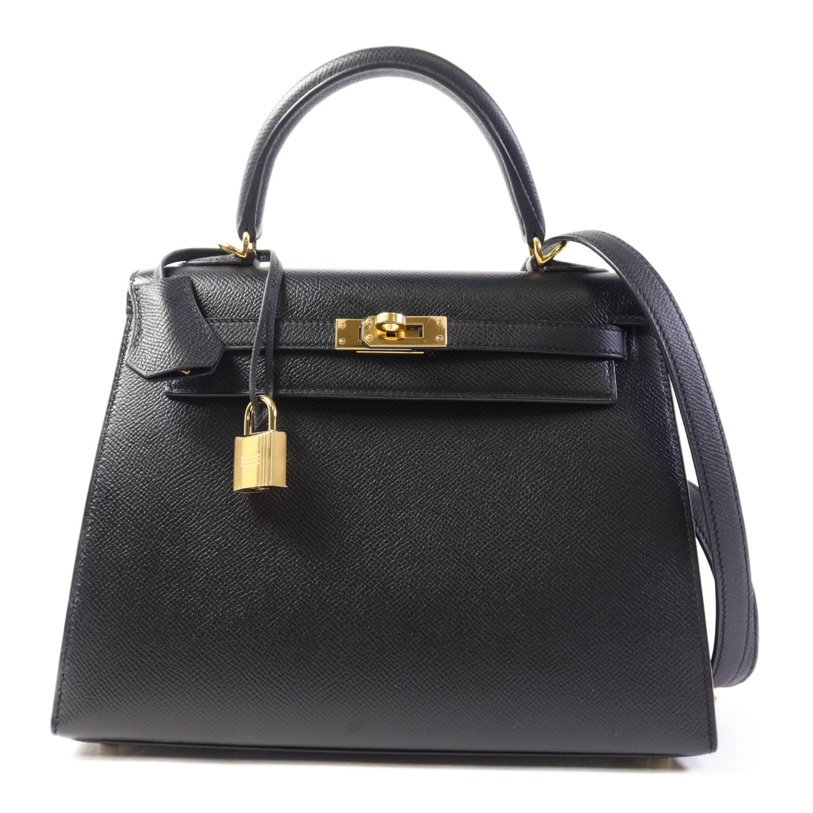 HERMES Epsom皮革Kelly 25金扣手挽肩背兩用袋Noir