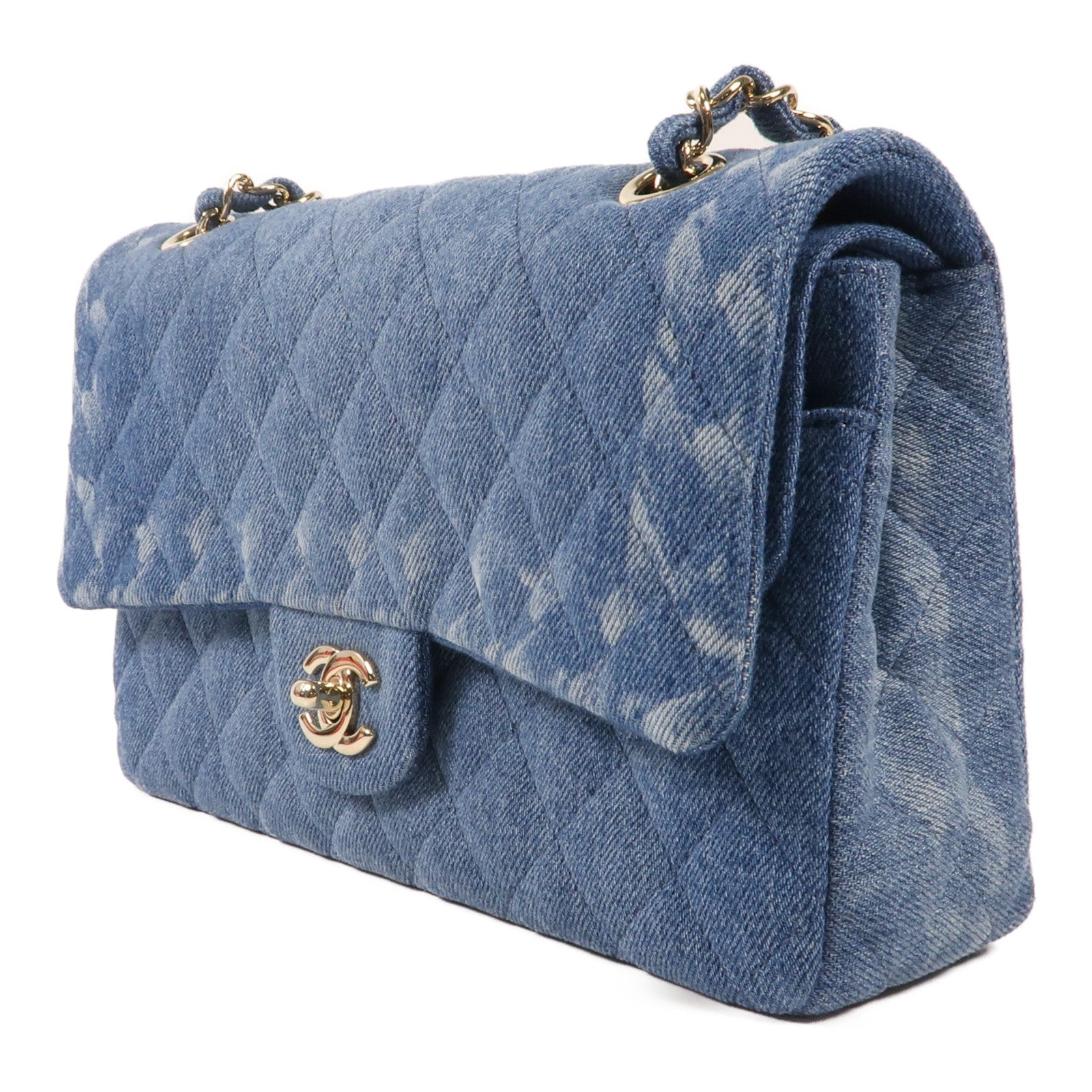 CHANEL 牛仔布Classic 25金扣鏈帶肩背袋