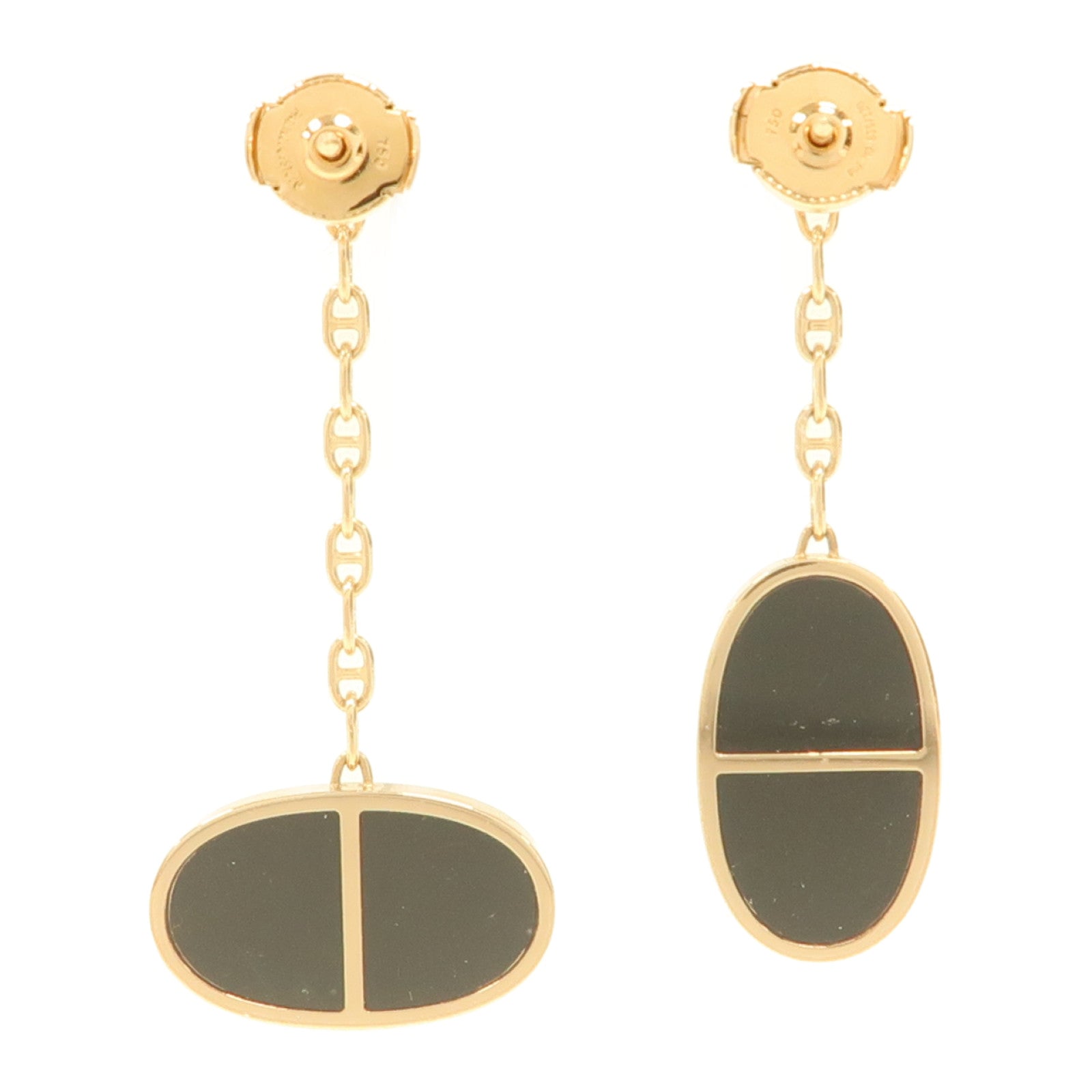 HERMES 18K黃金Chaine D'ancre Earrings耳環黑色/