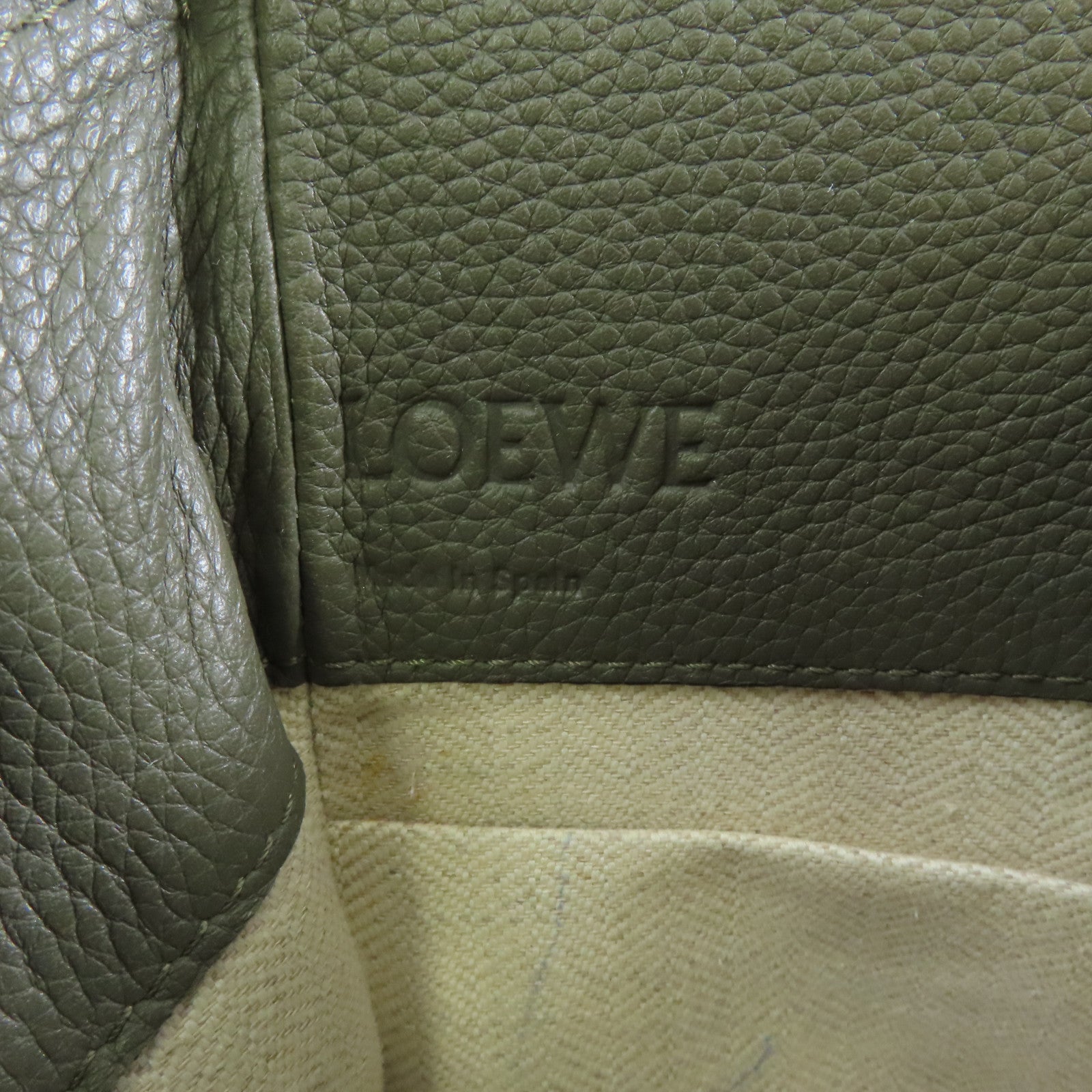 LOEWE 【激減優惠】牛皮皮革Mini Hammock Drawstring Bag銀扣手挽肩背兩用袋卡其色