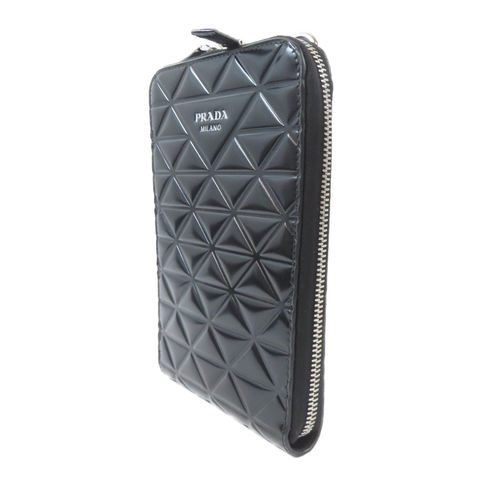 PRADA 【激減優惠】皮革Leather Phone Case Shoulder Bag銀扣肩背袋黑色
