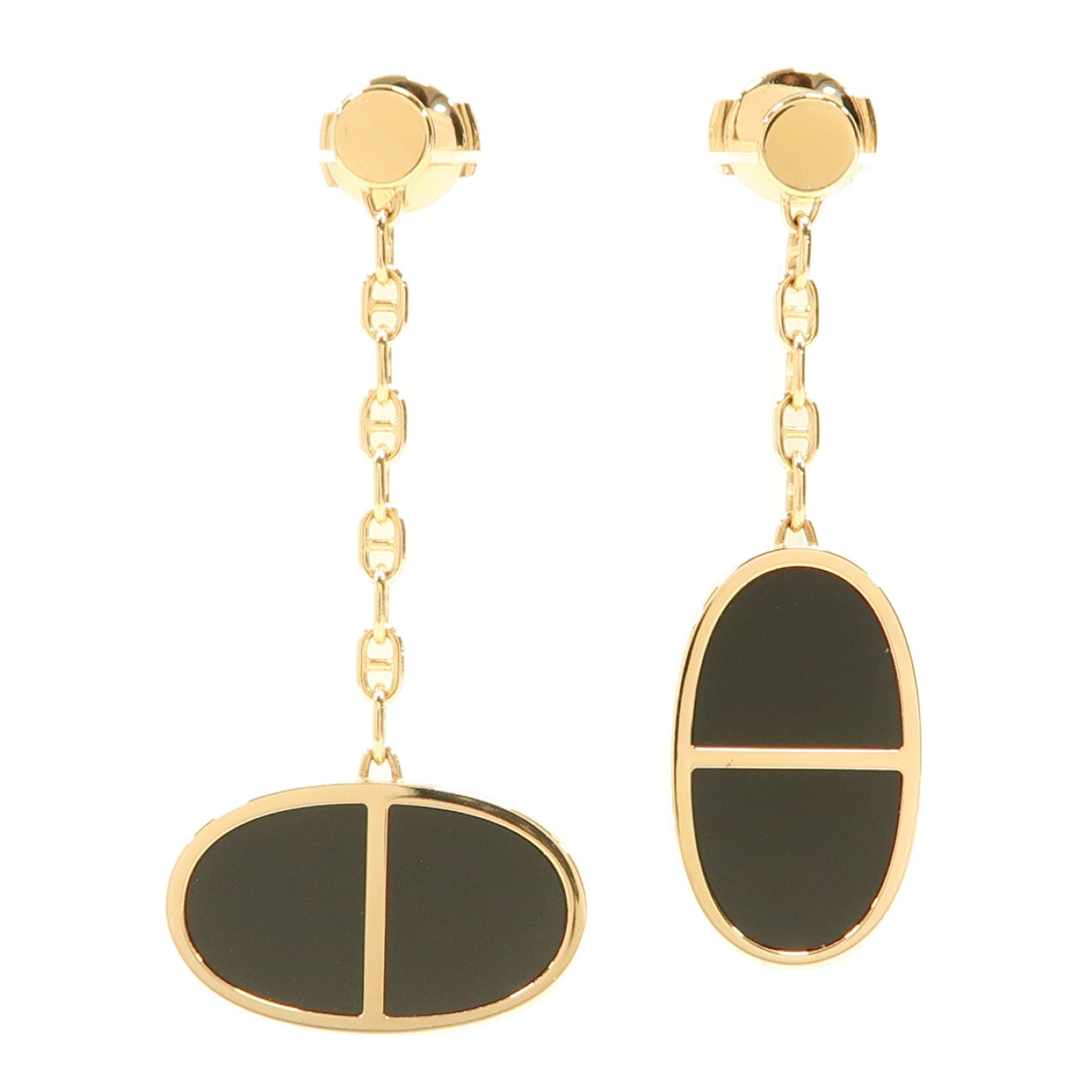 HERMES 18K黃金Chaine D'ancre Earrings耳環黑色/