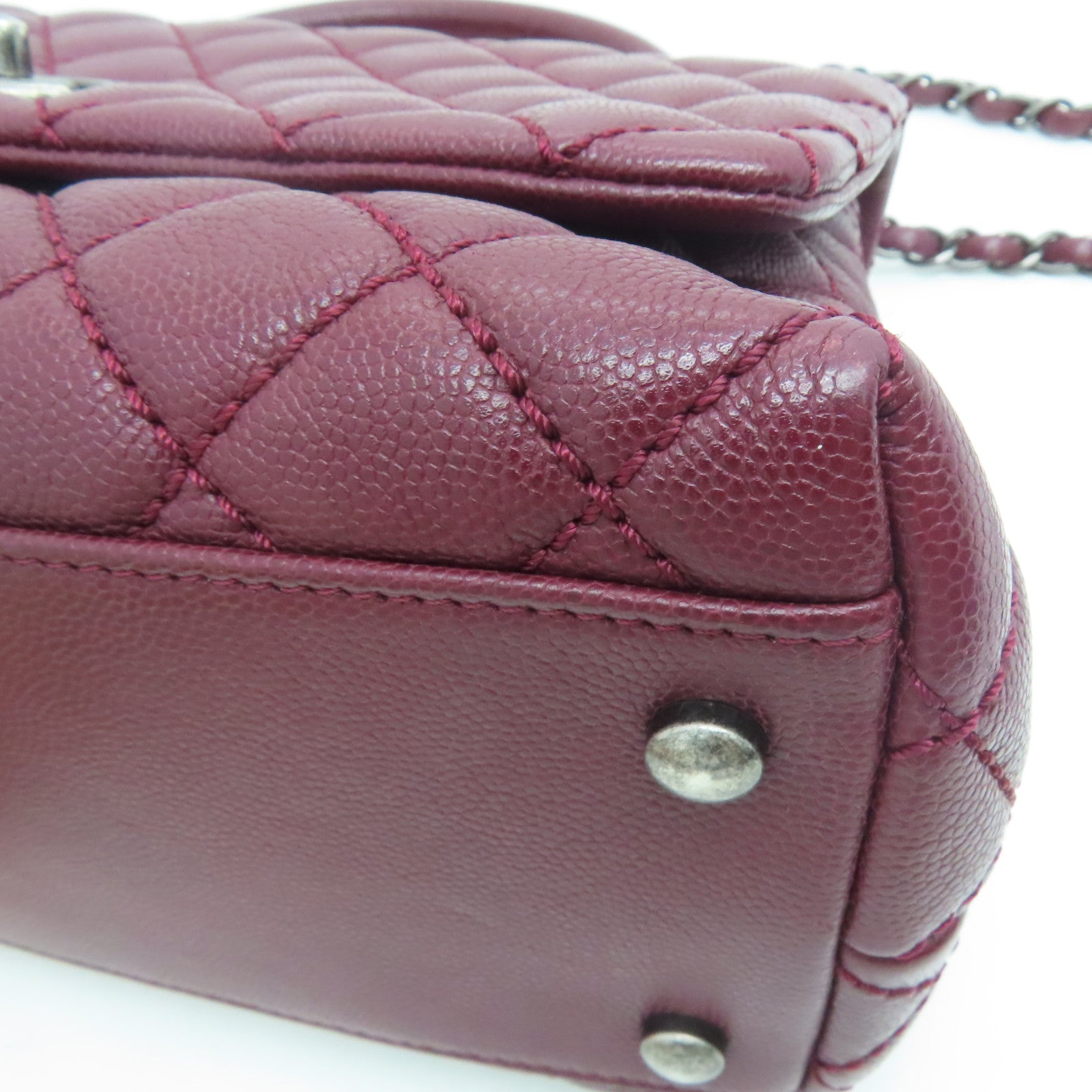 CHANEL 【激減優惠】菱格Caviar皮革Coco Handle Chain Shoulder銀扣手挽肩背兩用袋紅色