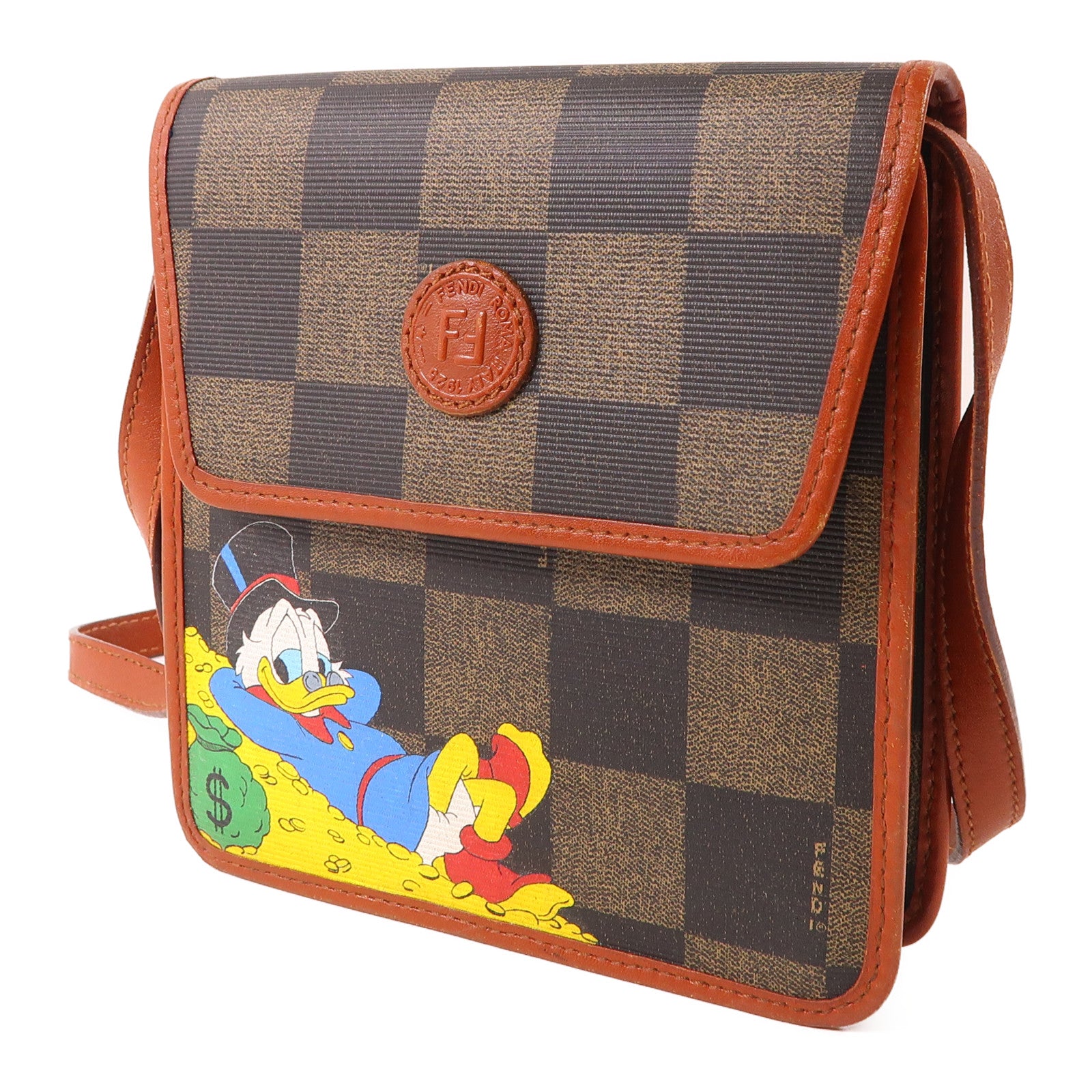 FENDI 塗層帆布Vintage Shoulder Bag銀扣肩背袋