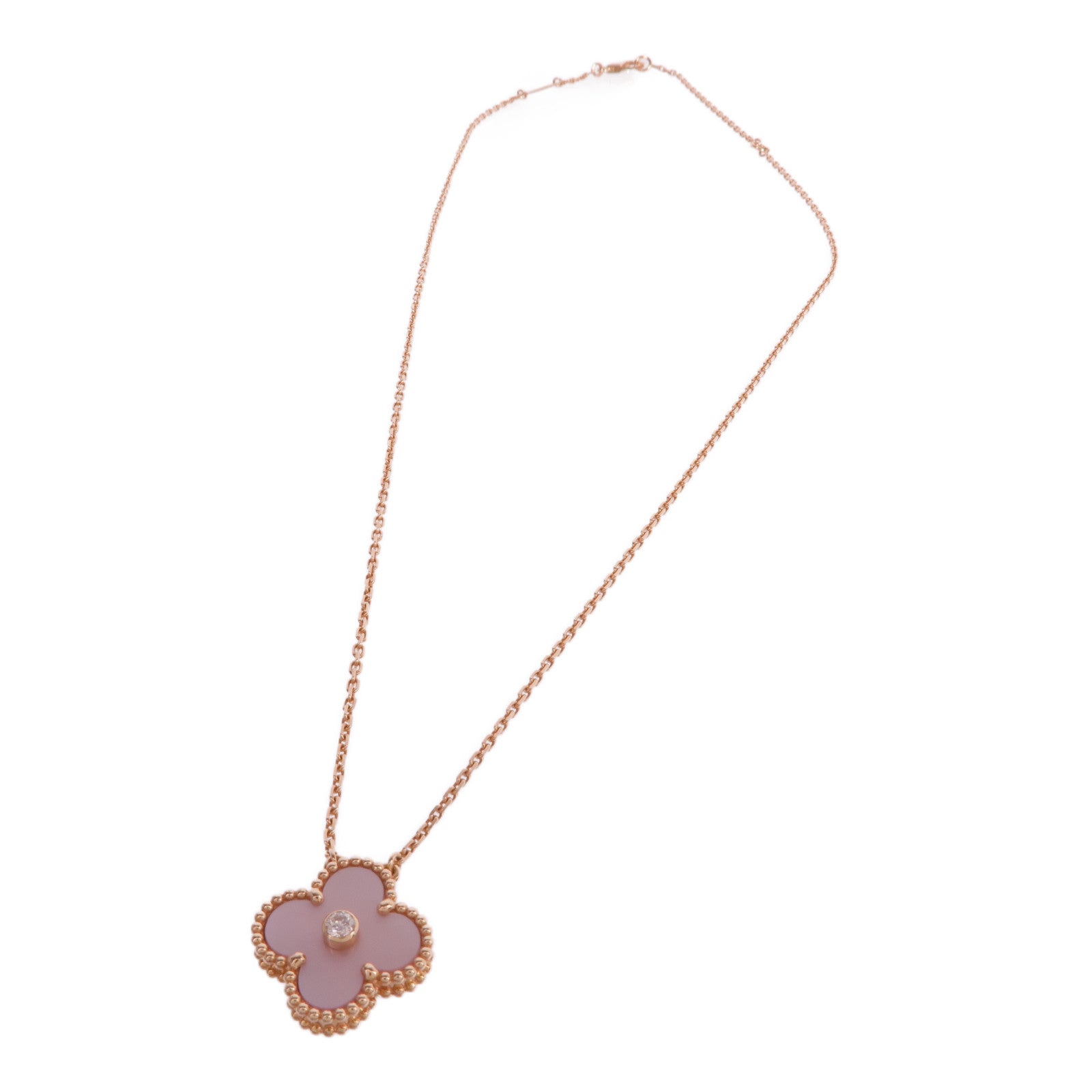 Van Cleef & Arpels 18K玫瑰金Vintage Alhambra Necklace珍珠母貝/鑽石項鍊