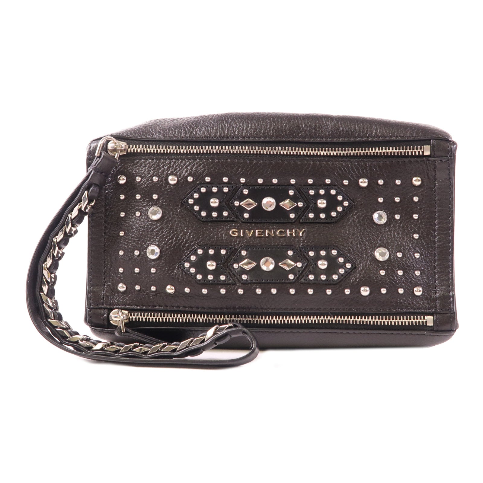 GIVENCHY 牛皮皮革Pandora Clutch銀扣手拿包