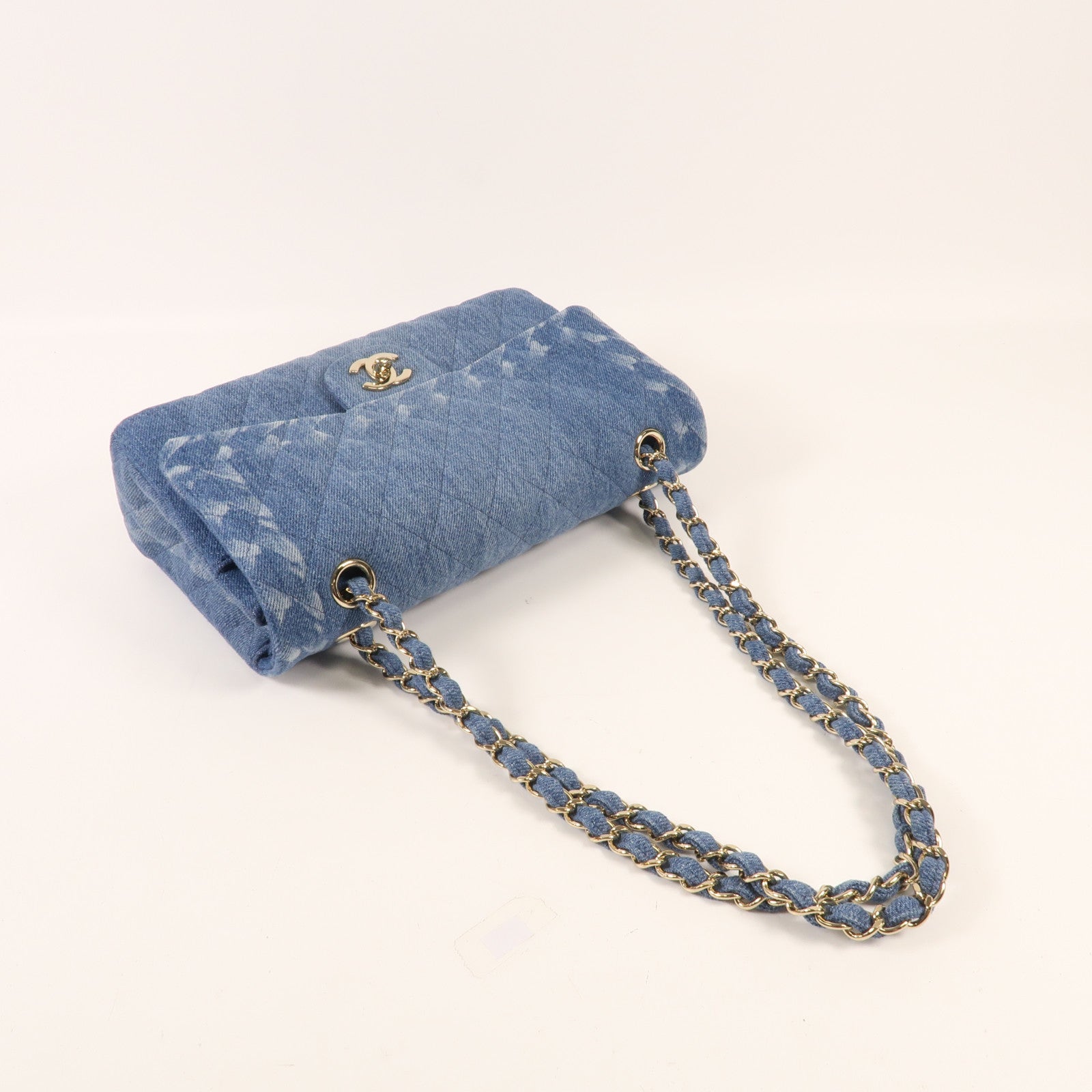 CHANEL 牛仔布Classic 25金扣鏈帶肩背袋