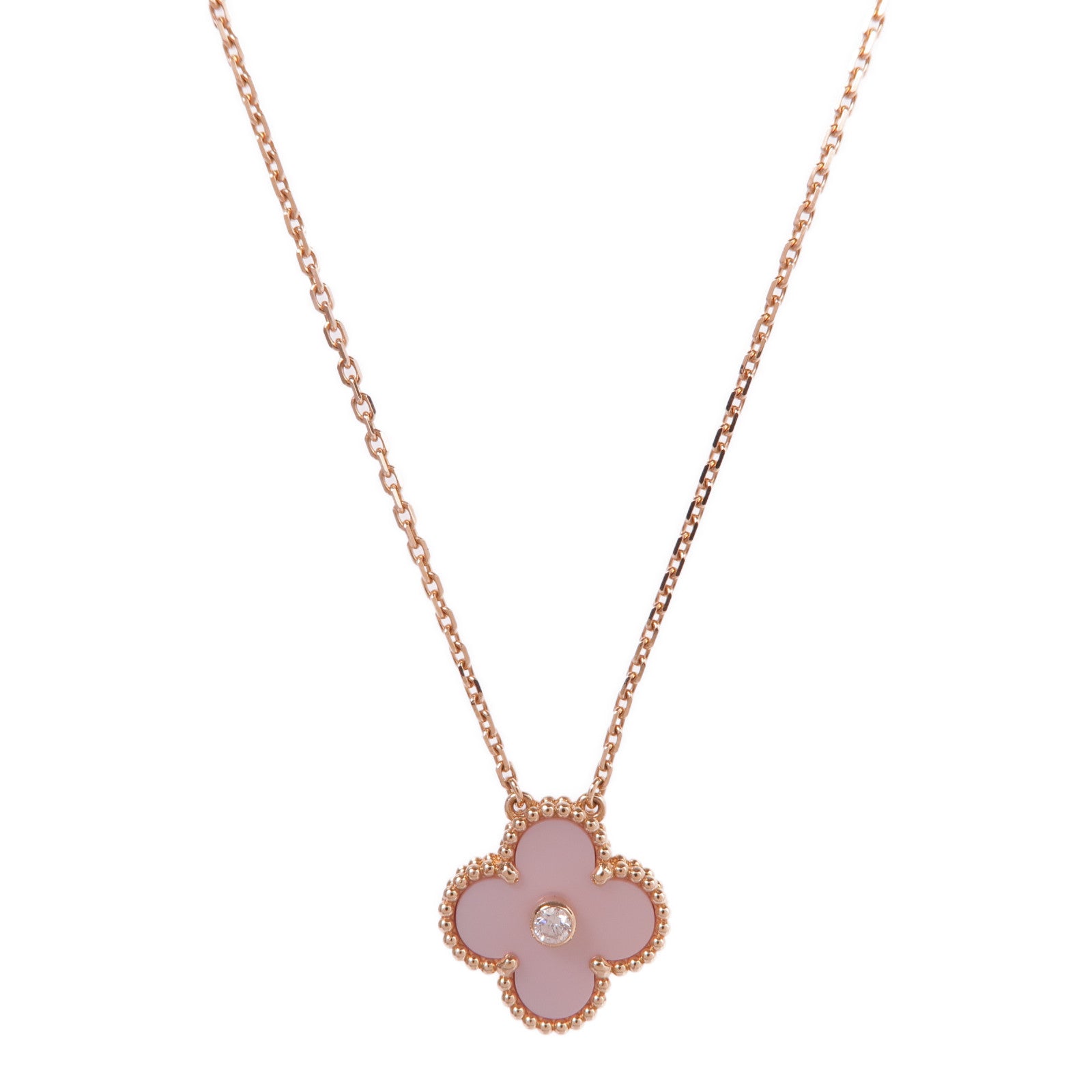 Van Cleef & Arpels 18K玫瑰金Vintage Alhambra Necklace珍珠母貝/鑽石項鍊
