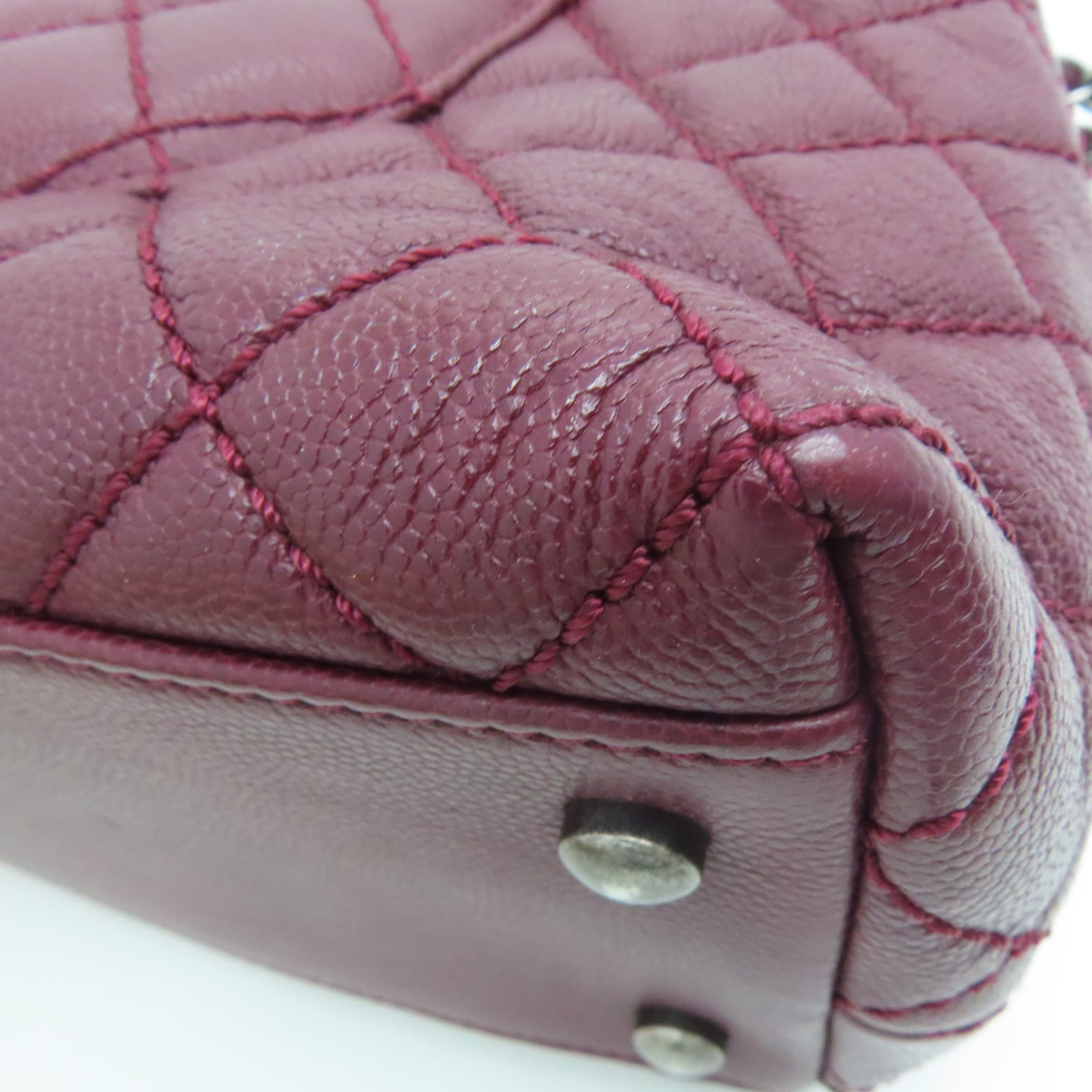 CHANEL 【激減優惠】菱格Caviar皮革Coco Handle Chain Shoulder銀扣手挽肩背兩用袋紅色
