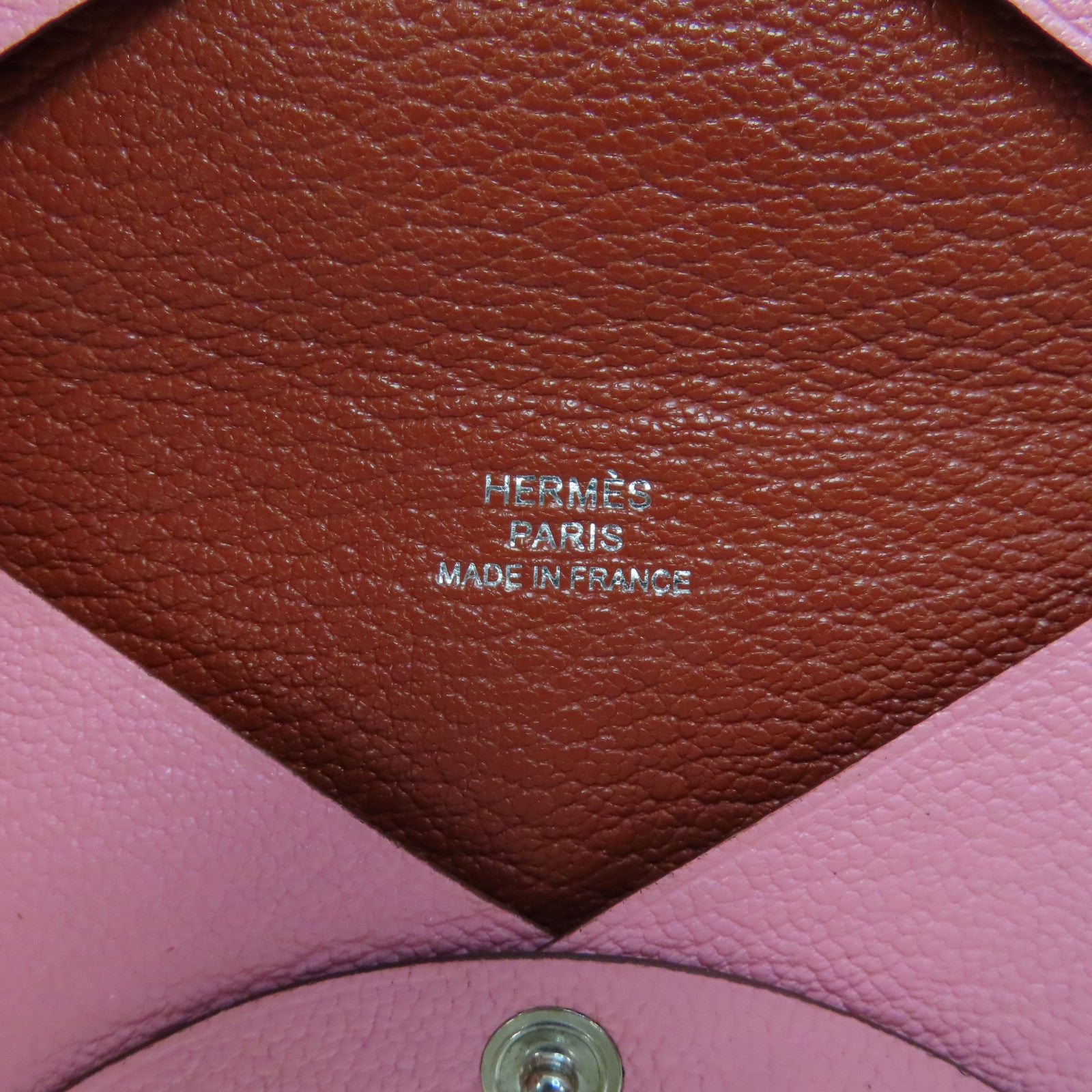 HERMES Evercolor皮革Porte-cartes Calvi銀扣卡片套粉紅色