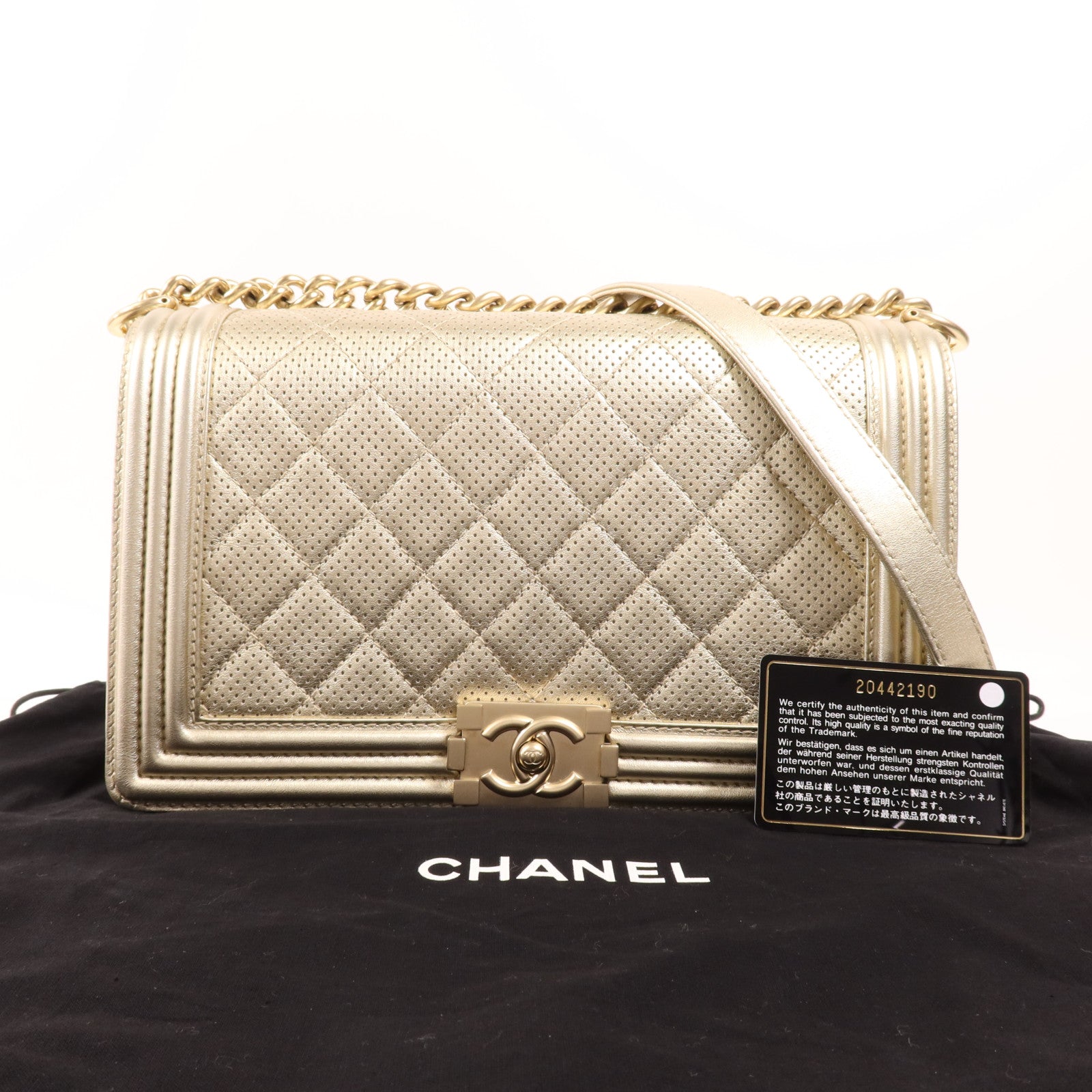 CHANEL 牛皮皮革Boy 28金扣鏈帶肩背袋