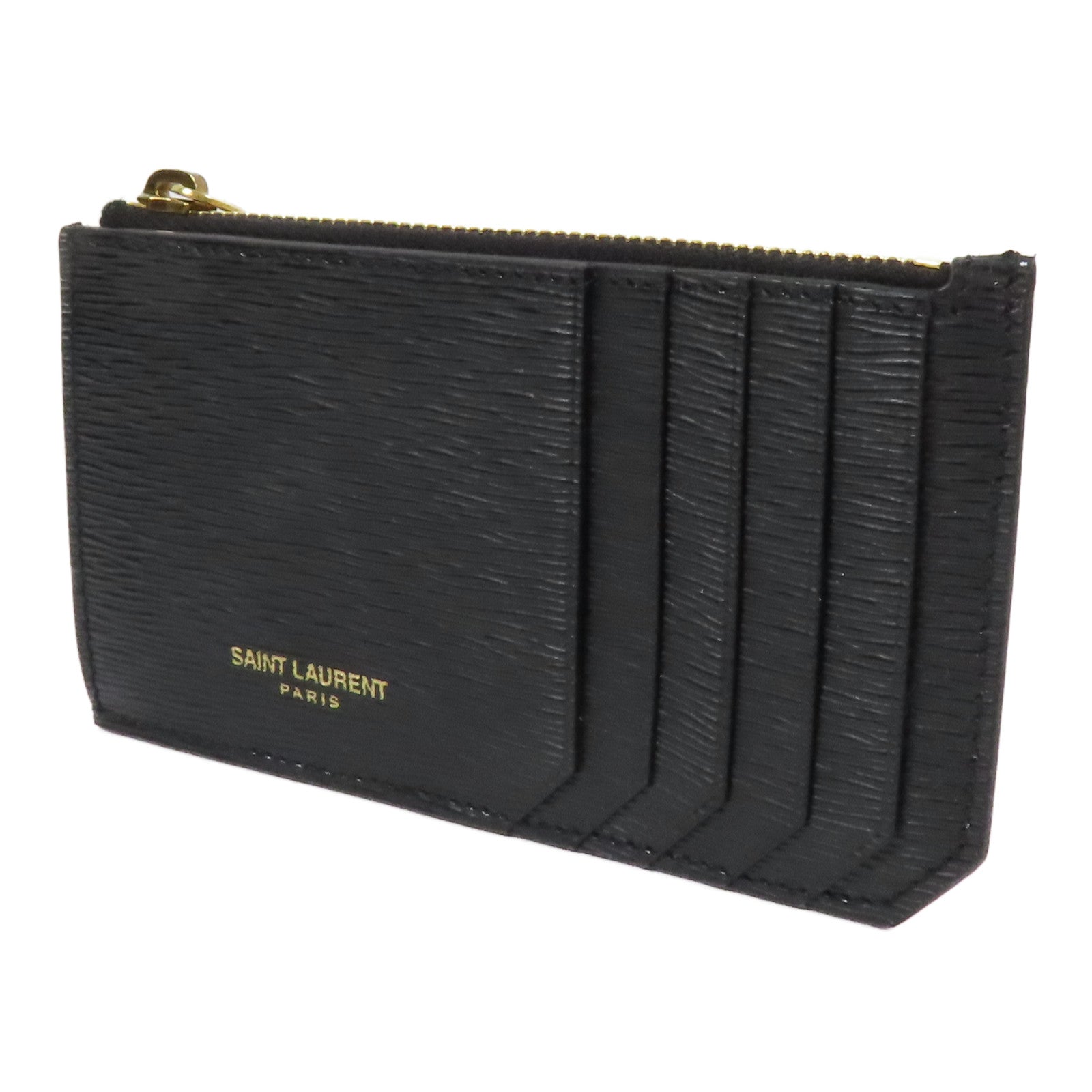 SAINT LAURENT 【激減優惠】牛皮皮革Zip Card Case金扣卡片套