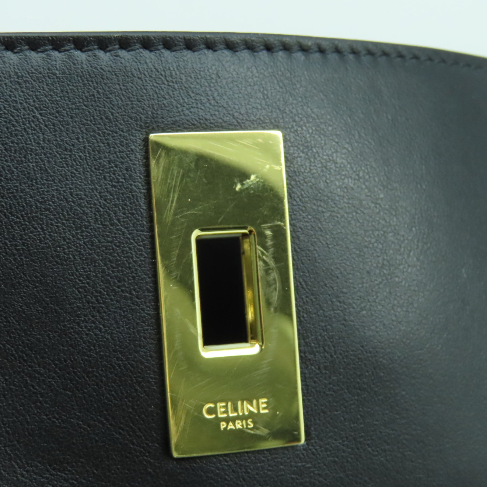 CELINE 【激減優惠】牛皮皮革Bucket 16金扣手挽肩背兩用袋黑色