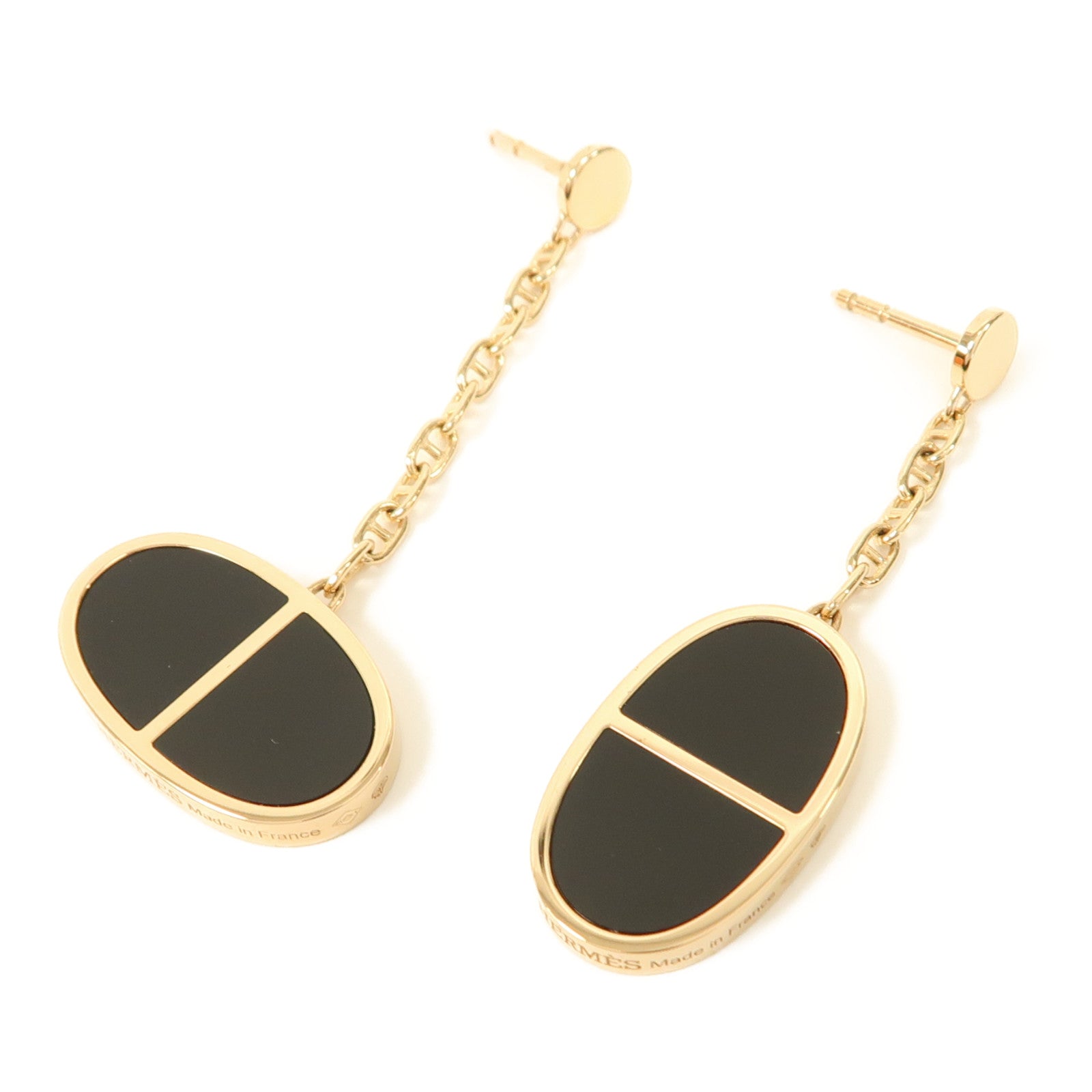 HERMES 18K黃金Chaine D'ancre Earrings耳環黑色/