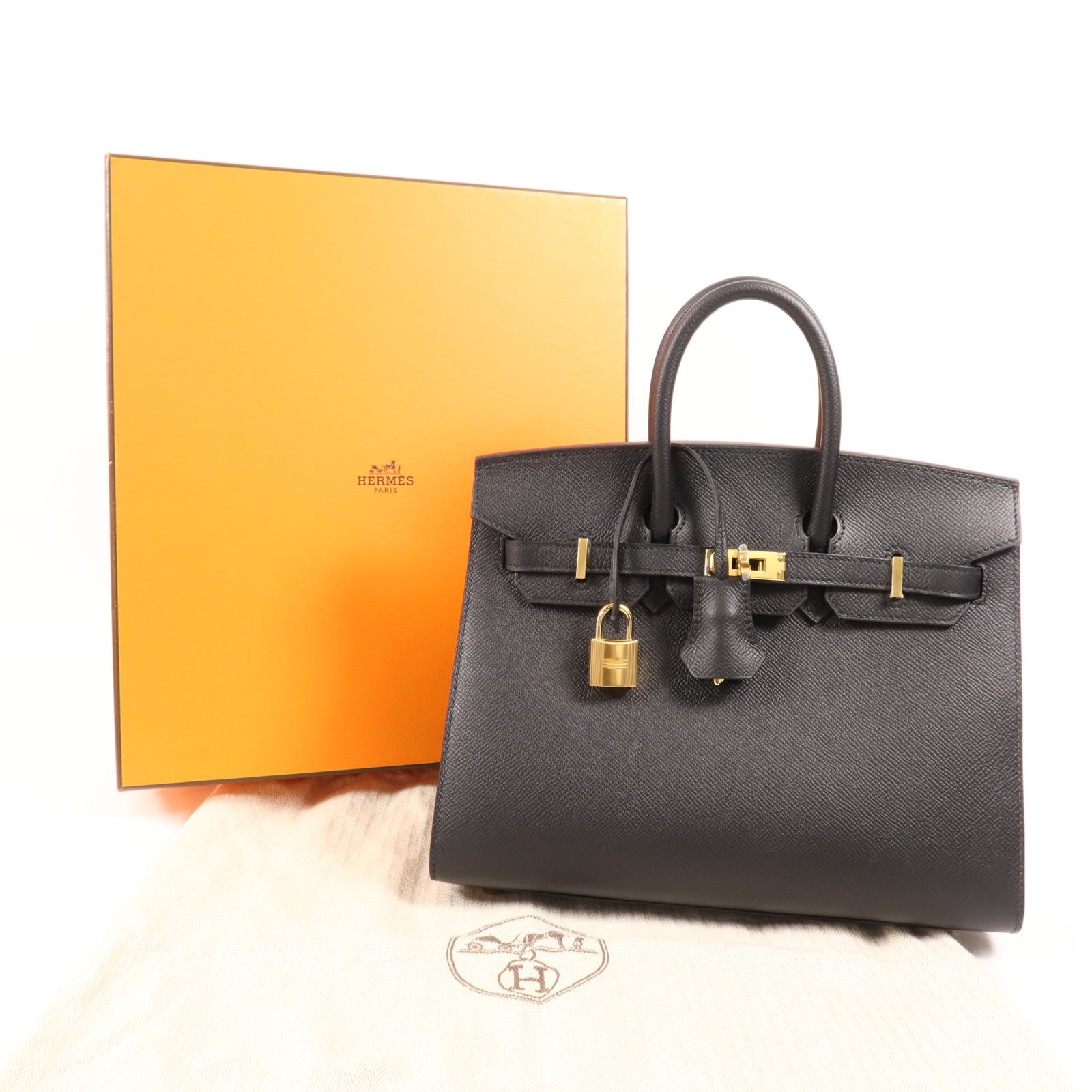 HERMES Epsom皮革Birkin 25金扣手挽袋Noir