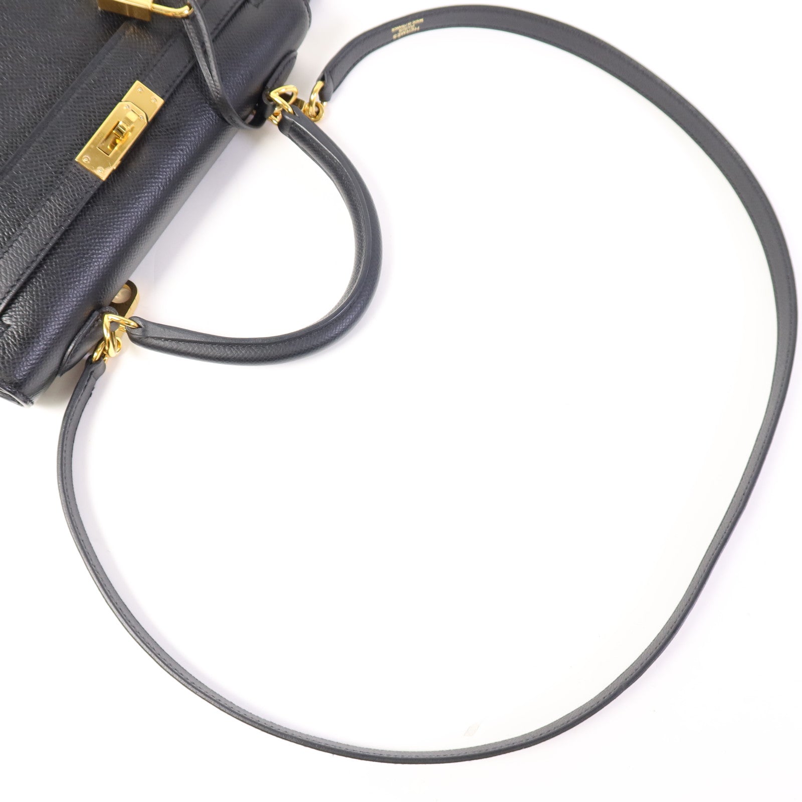 HERMES Epsom皮革Kelly 25金扣手挽肩背兩用袋Noir