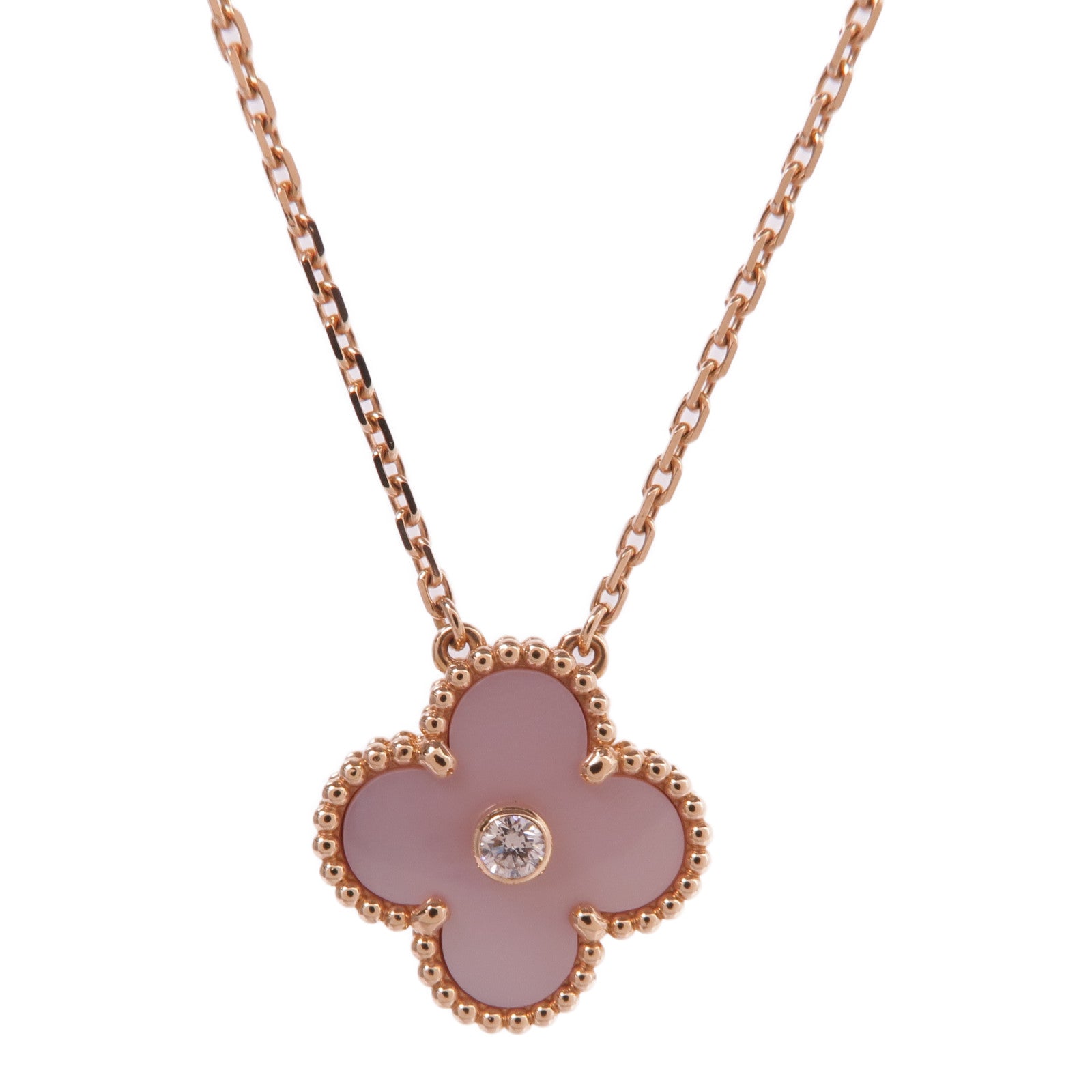 Van Cleef & Arpels 18K玫瑰金Vintage Alhambra Necklace珍珠母貝/鑽石項鍊