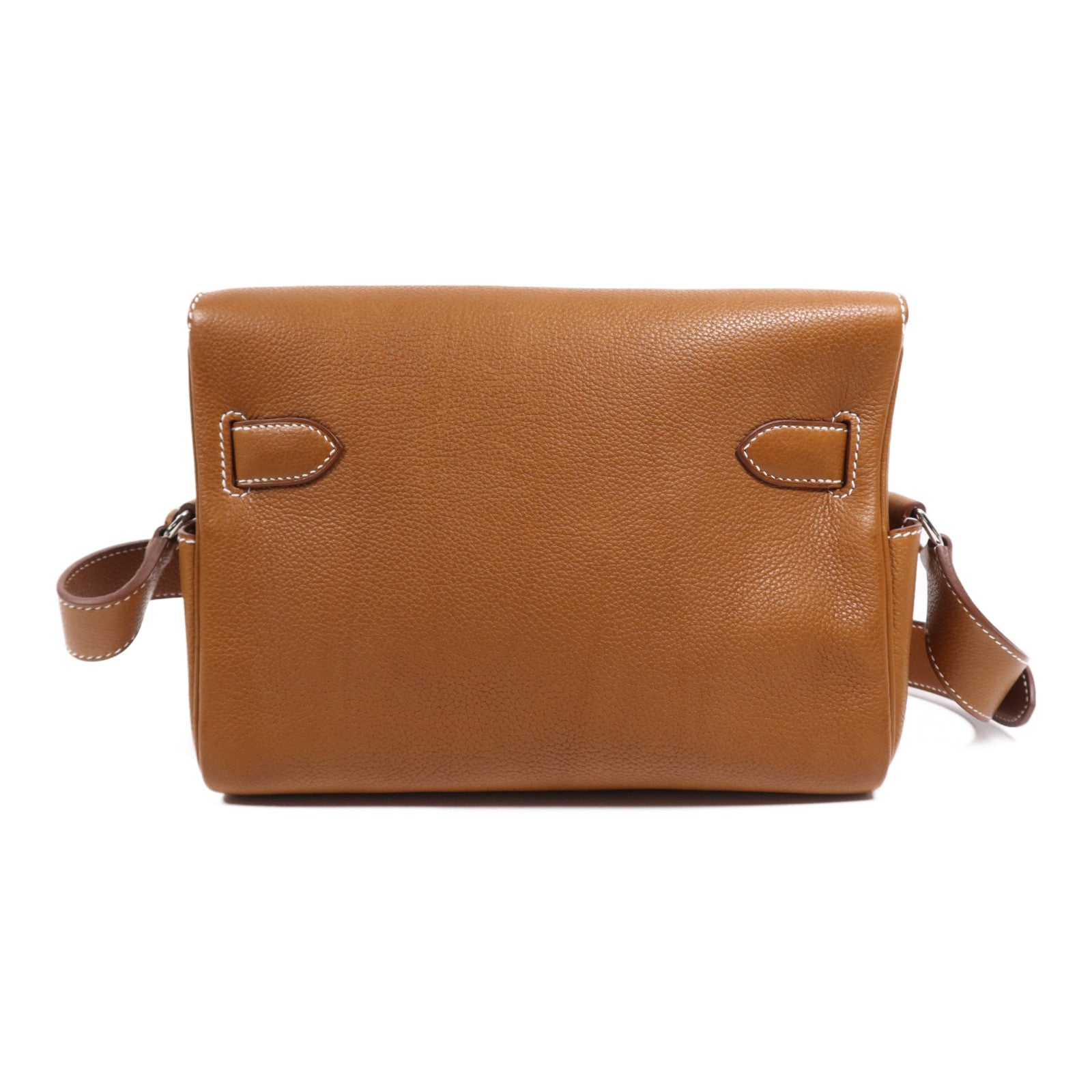 HERMES Barenia皮革Kelly Messenger PM銀扣肩背袋Fauve