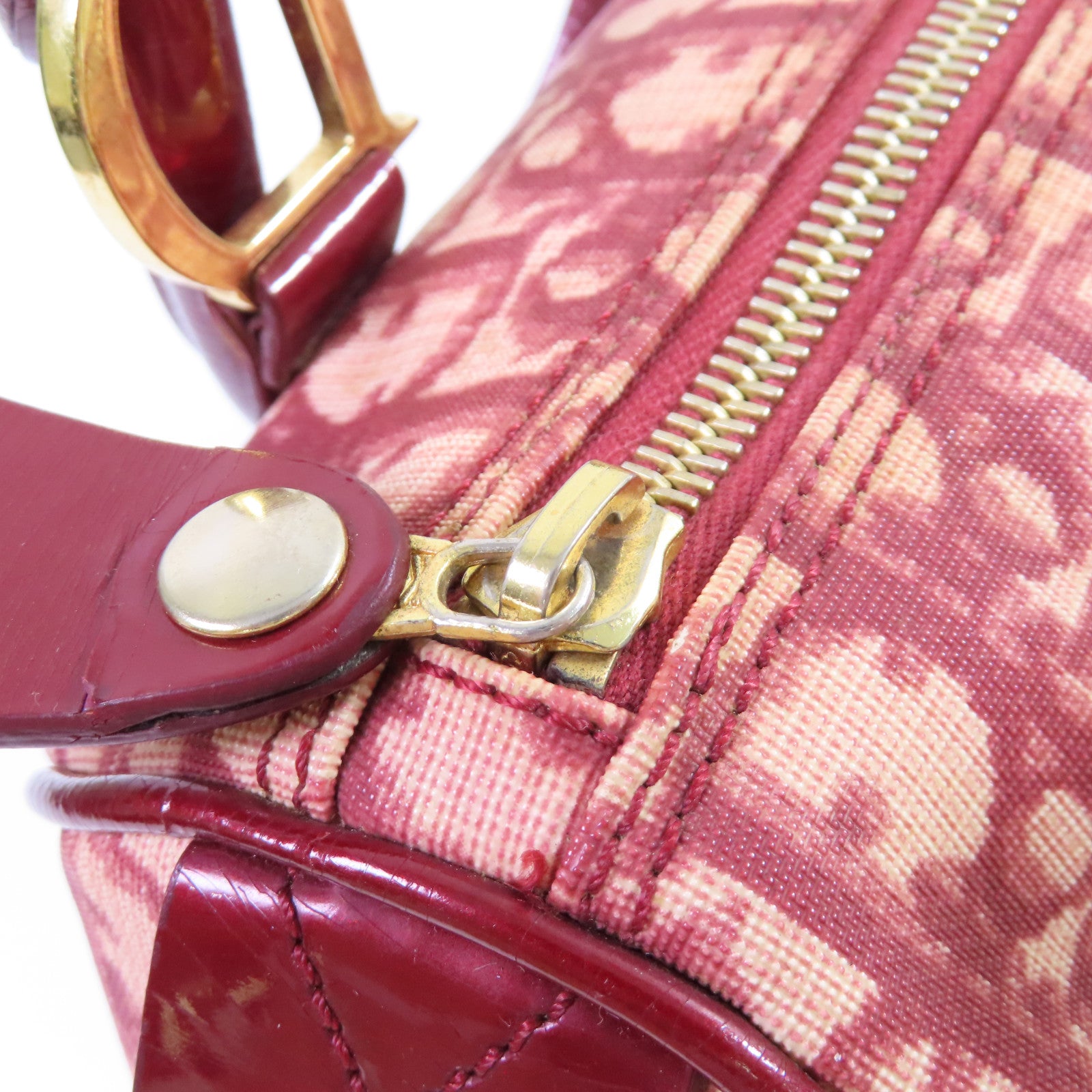 Dior Oblique塗層帆布Dior Handbag金扣手挽袋酒紅色