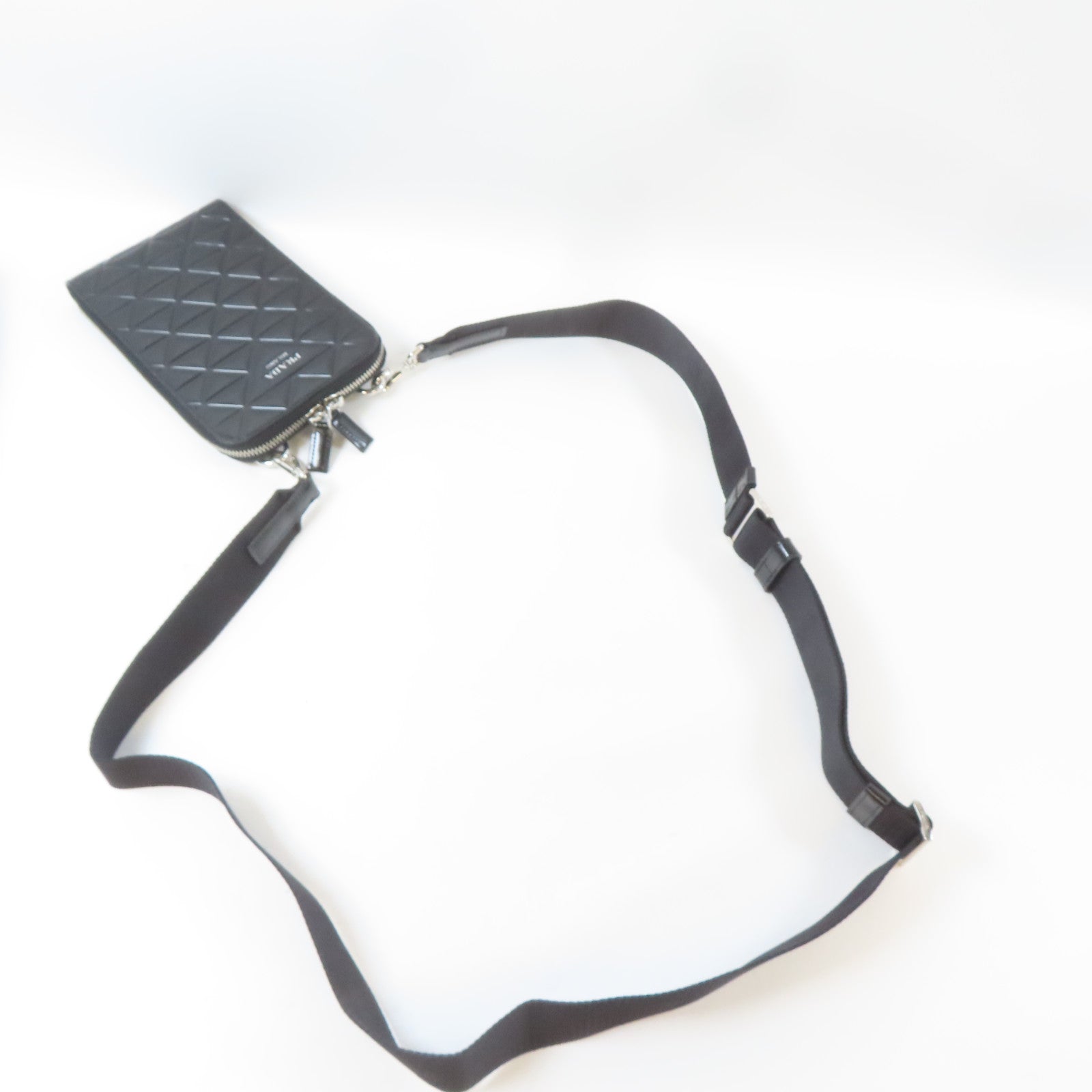PRADA 【激減優惠】皮革Leather Phone Case Shoulder Bag銀扣肩背袋黑色