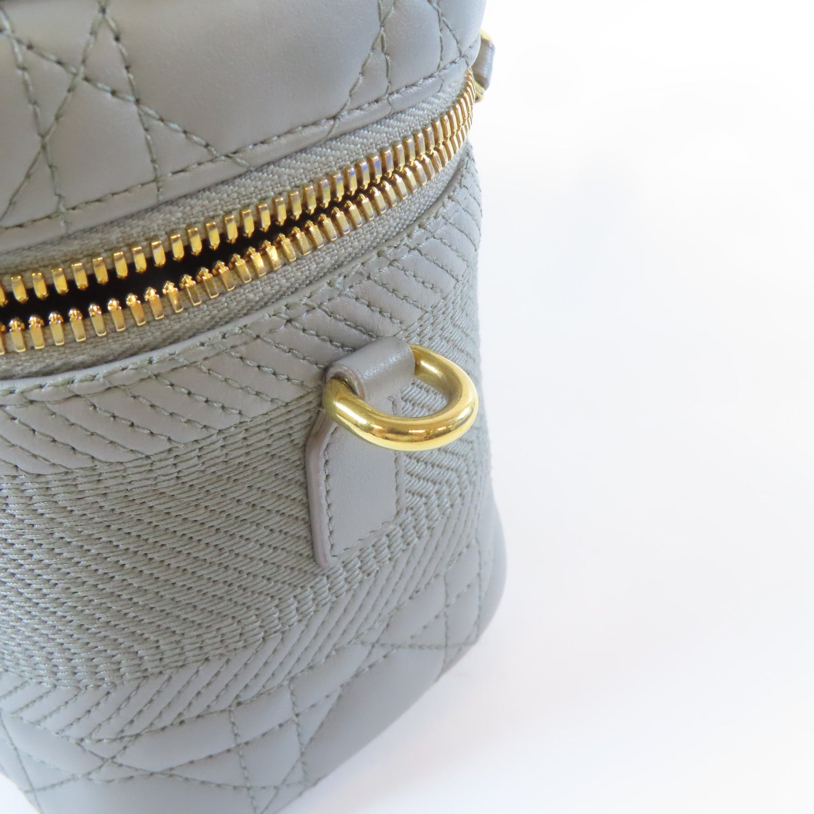 Dior 羊皮皮革Travel Vanity Case金扣手挽肩背兩用袋灰色