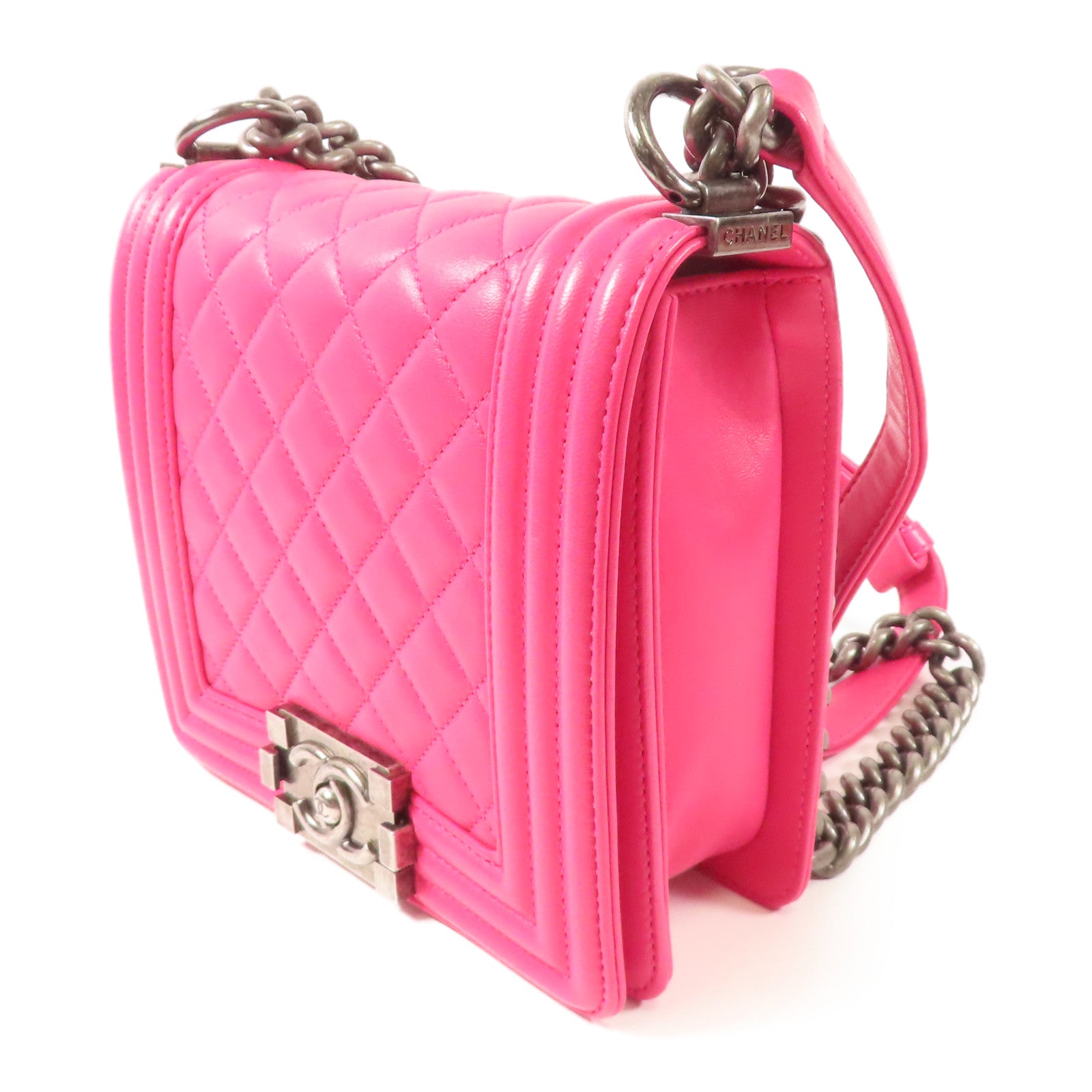CHANEL 【激減優惠】牛皮皮革Boy Chanel銀扣鏈帶肩背袋