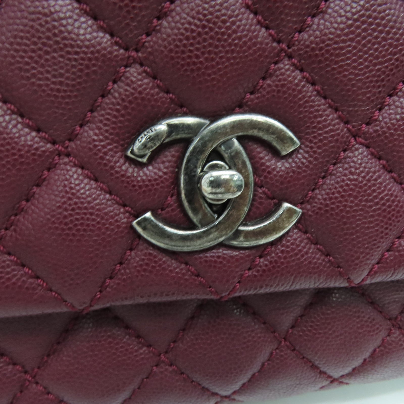 CHANEL 【激減優惠】菱格Caviar皮革Coco Handle Chain Shoulder銀扣手挽肩背兩用袋紅色