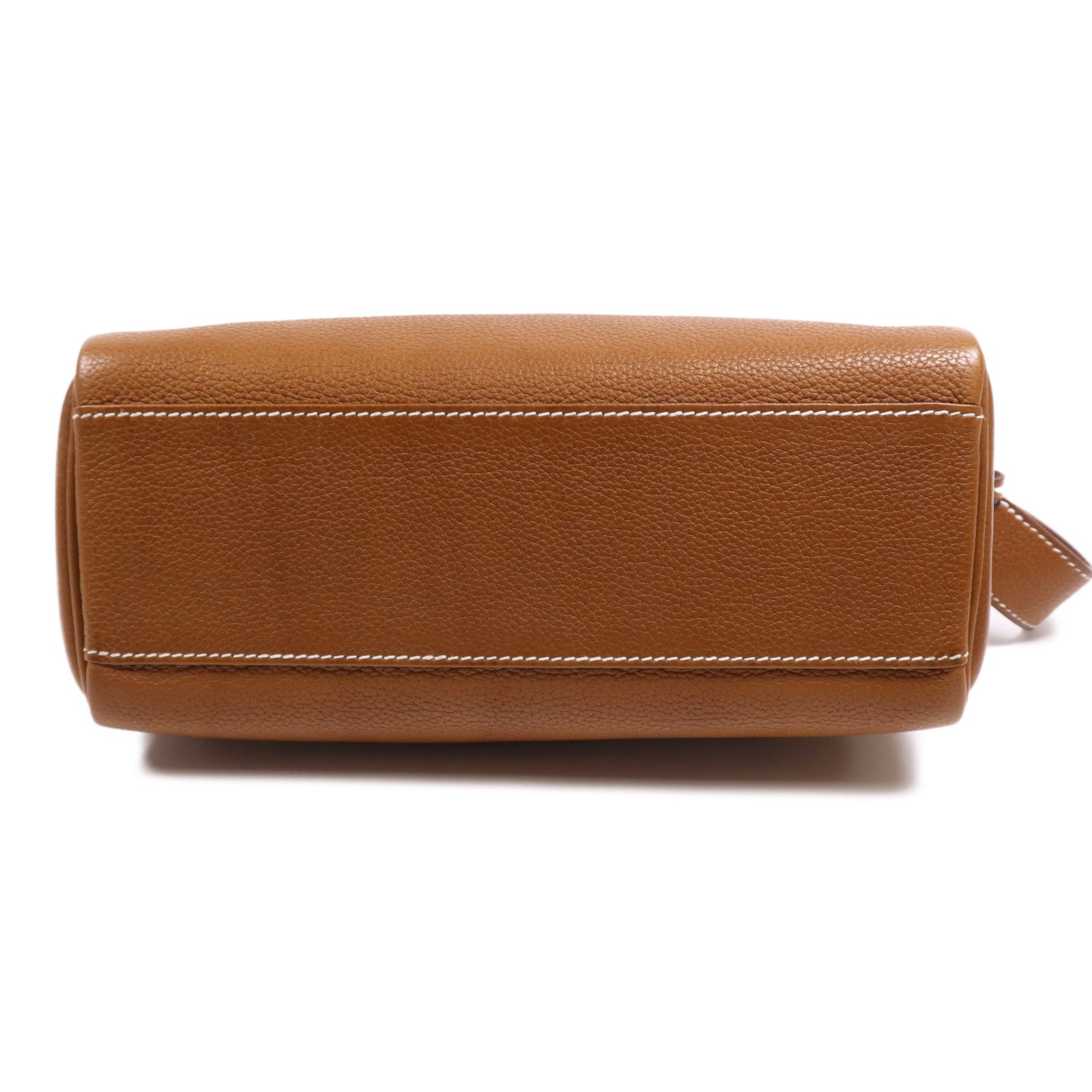 HERMES Barenia皮革Kelly Messenger PM銀扣肩背袋Fauve