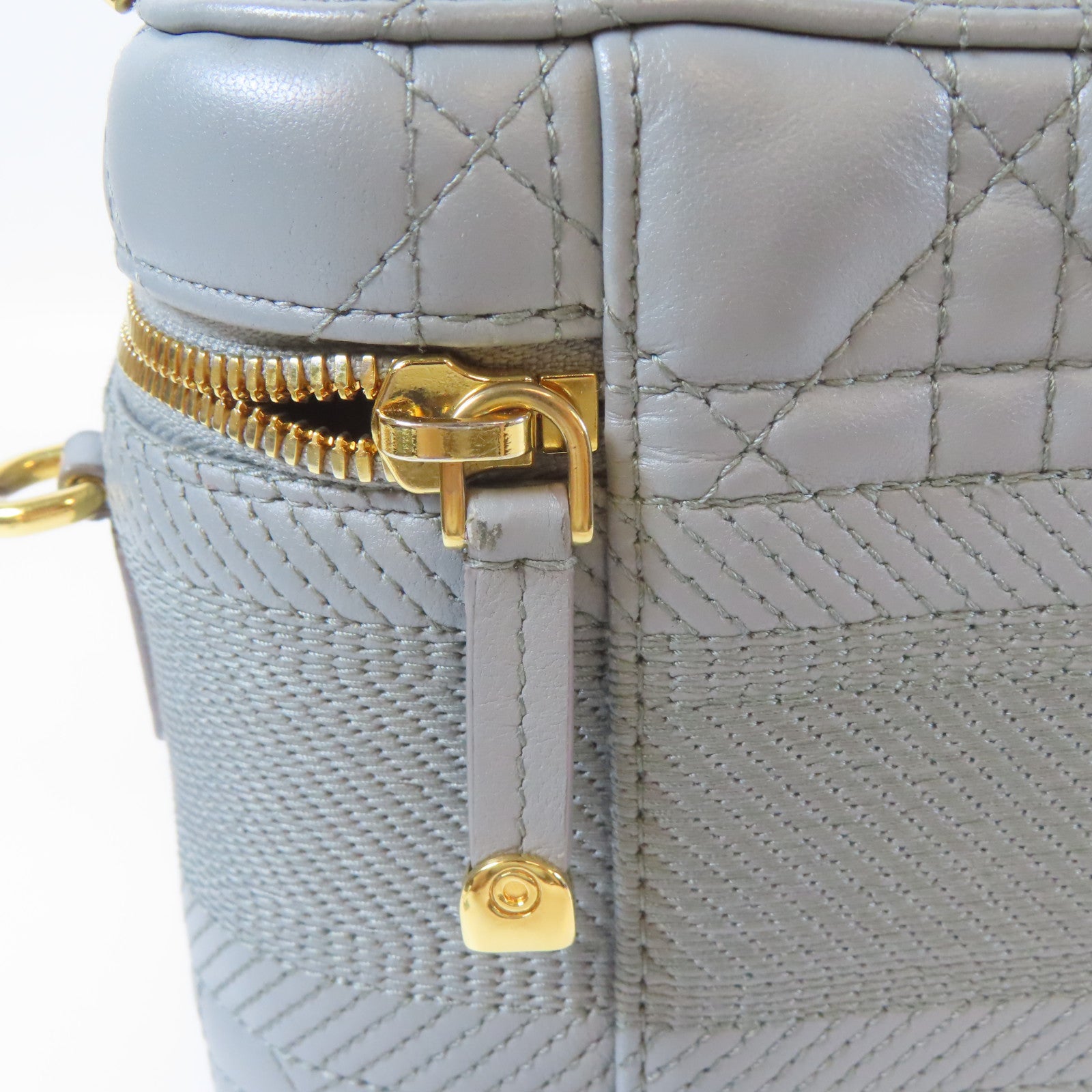 Dior 羊皮皮革Travel Vanity Case金扣手挽肩背兩用袋灰色
