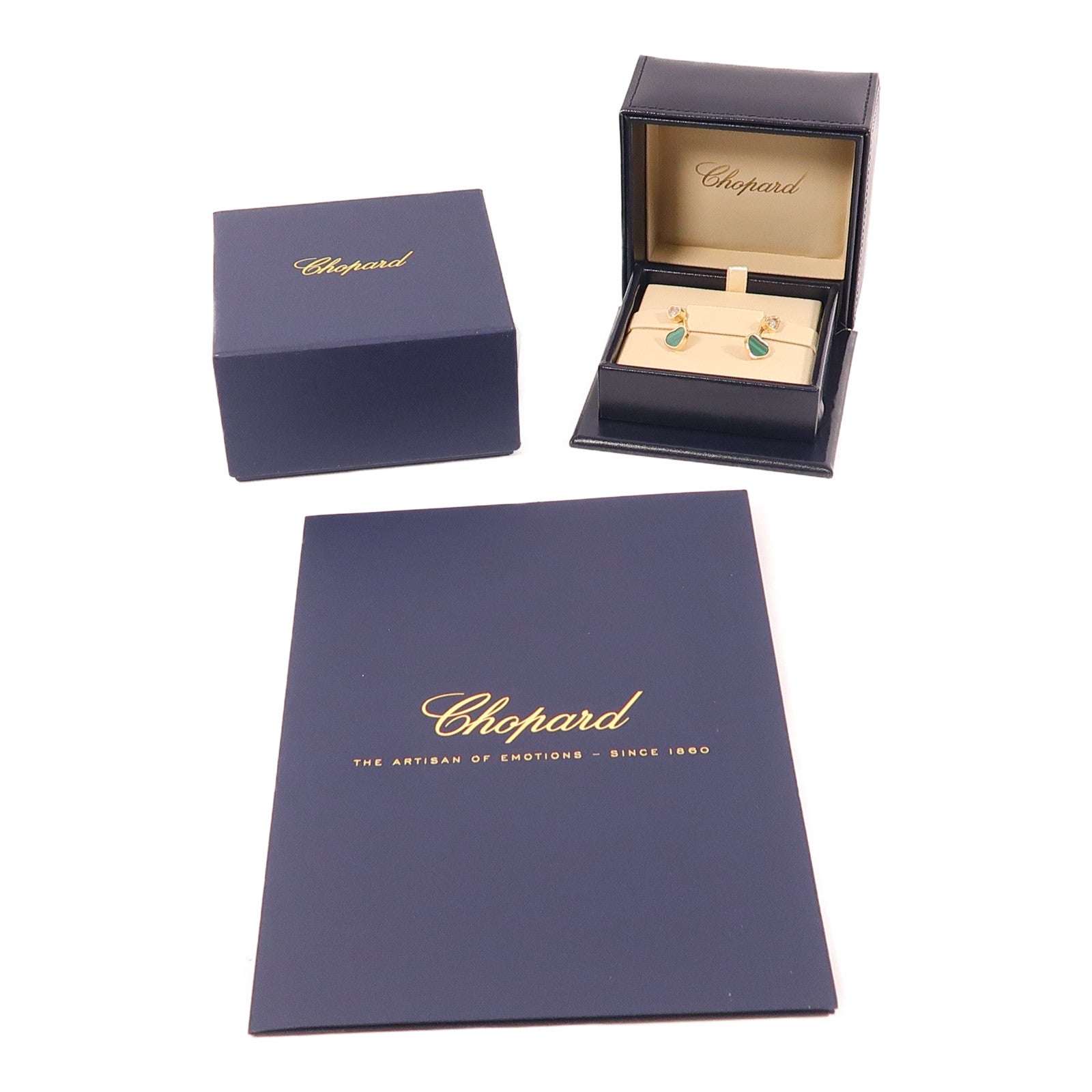 CHOPARD Happy Hearts Diamond Earrings 18K Rose Gold Malachite