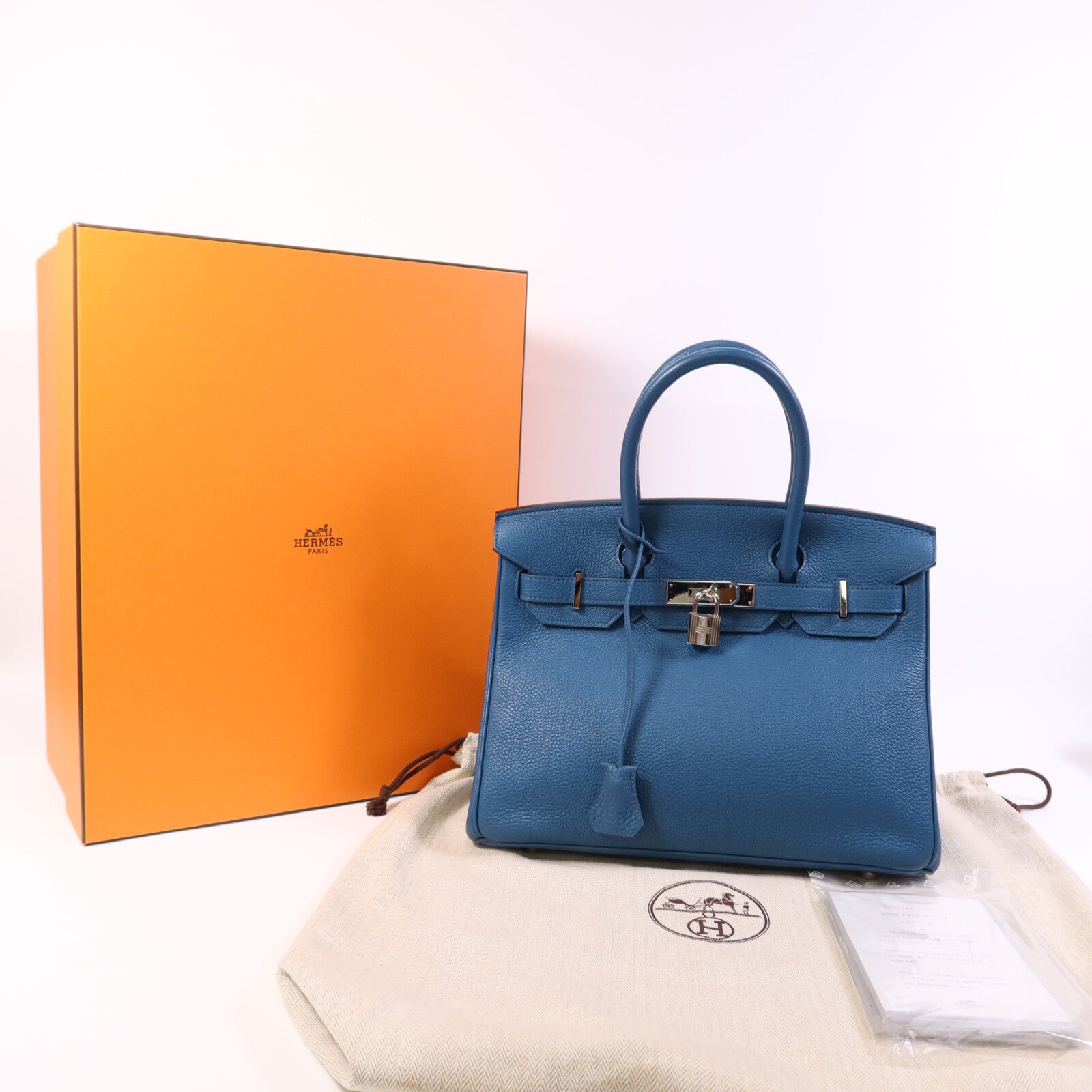 HERMES Togo皮革Birkin 30銀扣手挽袋Vert Bosphore