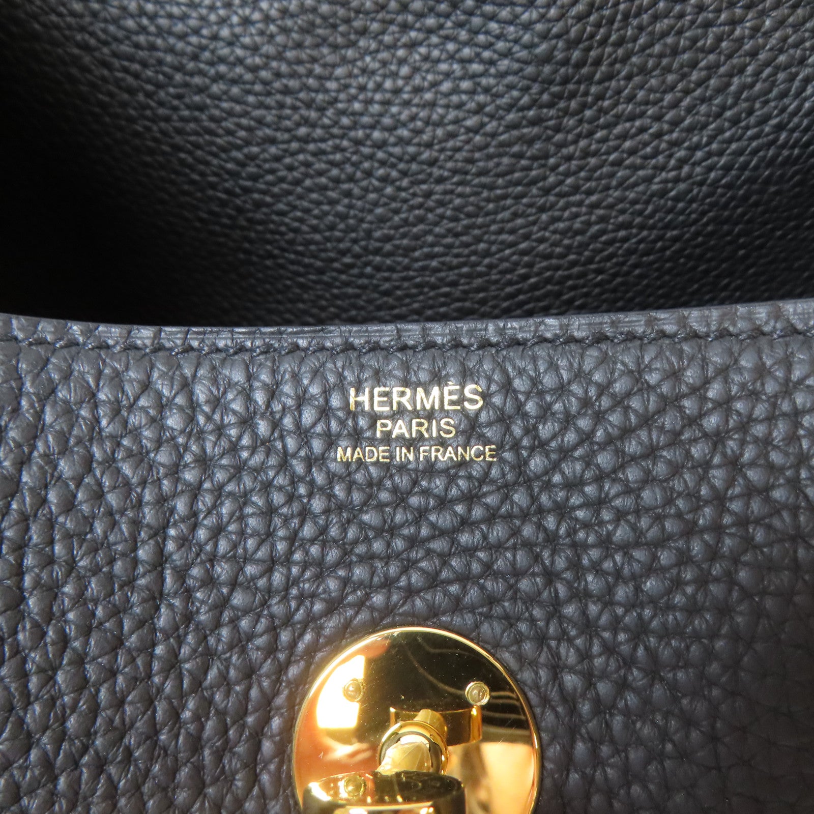 HERMES Clemence皮革Lindy 34金扣手挽肩背兩用袋Noir黑色