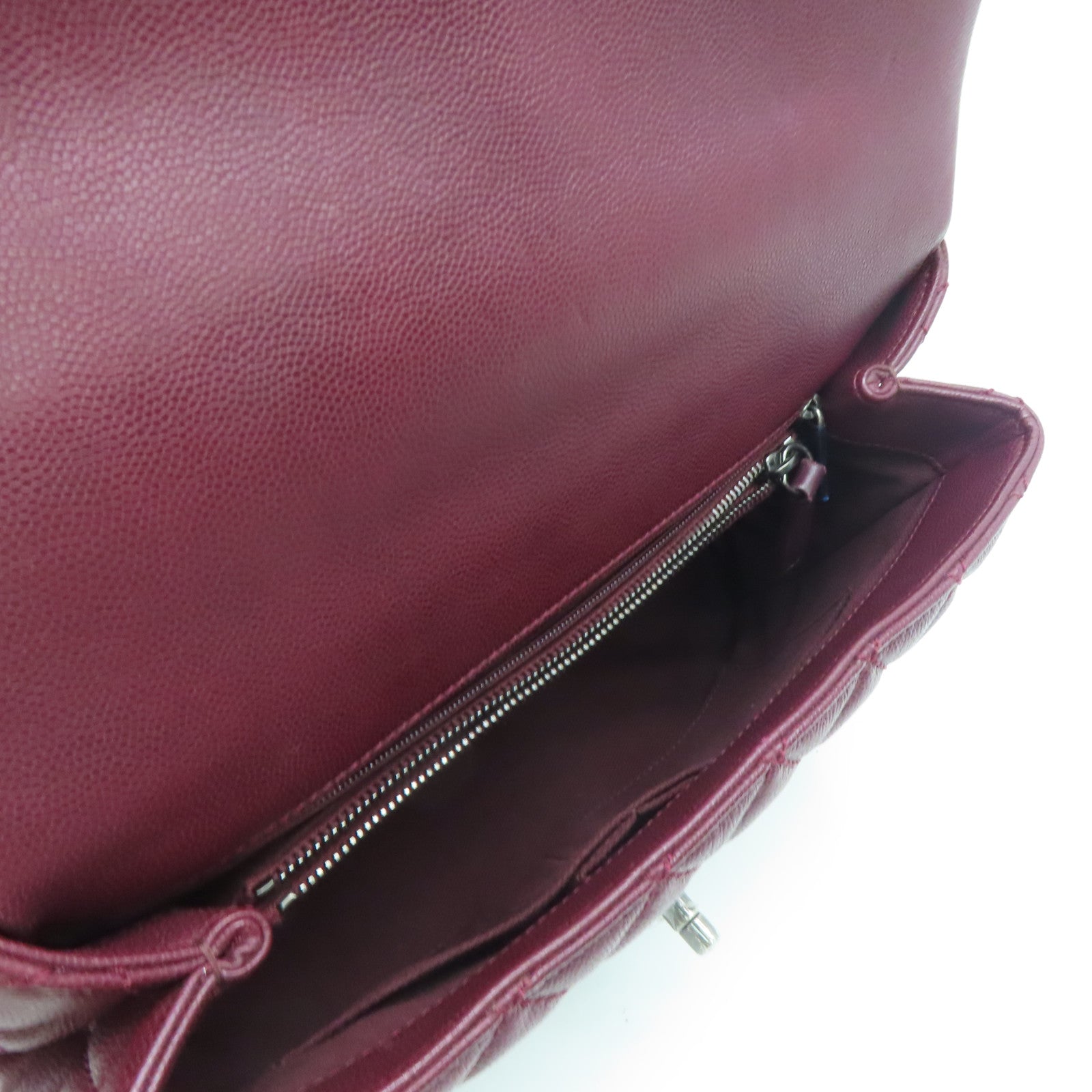 CHANEL 【激減優惠】菱格Caviar皮革Coco Handle Chain Shoulder銀扣手挽肩背兩用袋紅色