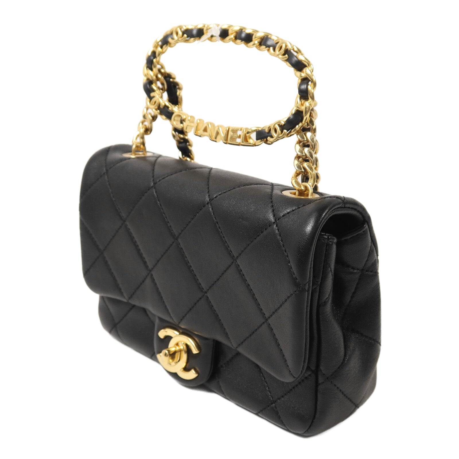 CHANEL 牛皮皮革Mini Matelasse金扣鏈帶手挽肩背兩用袋