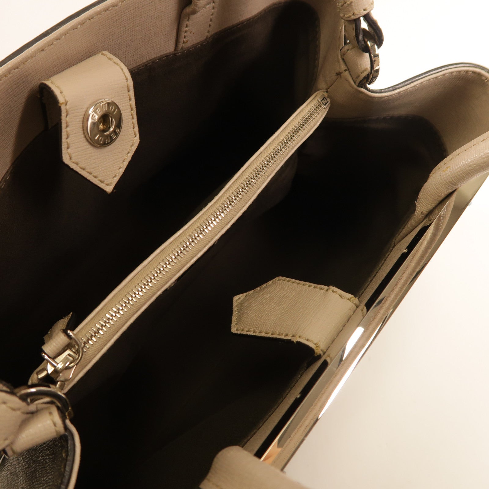 FENDI 牛皮皮革Petite 2 Jours金扣手挽肩背兩用袋灰色