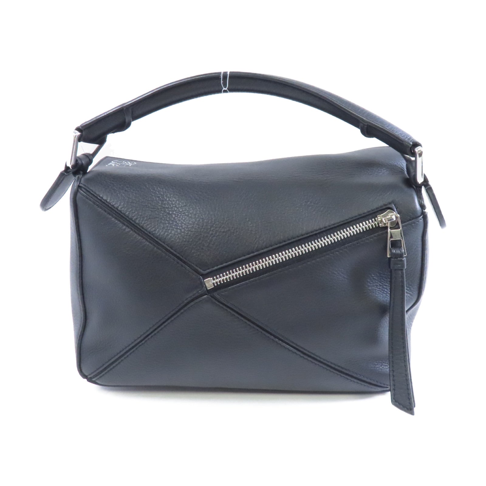 LOEWE 牛皮皮革Puzzle Small銀扣手挽肩背兩用袋黑色