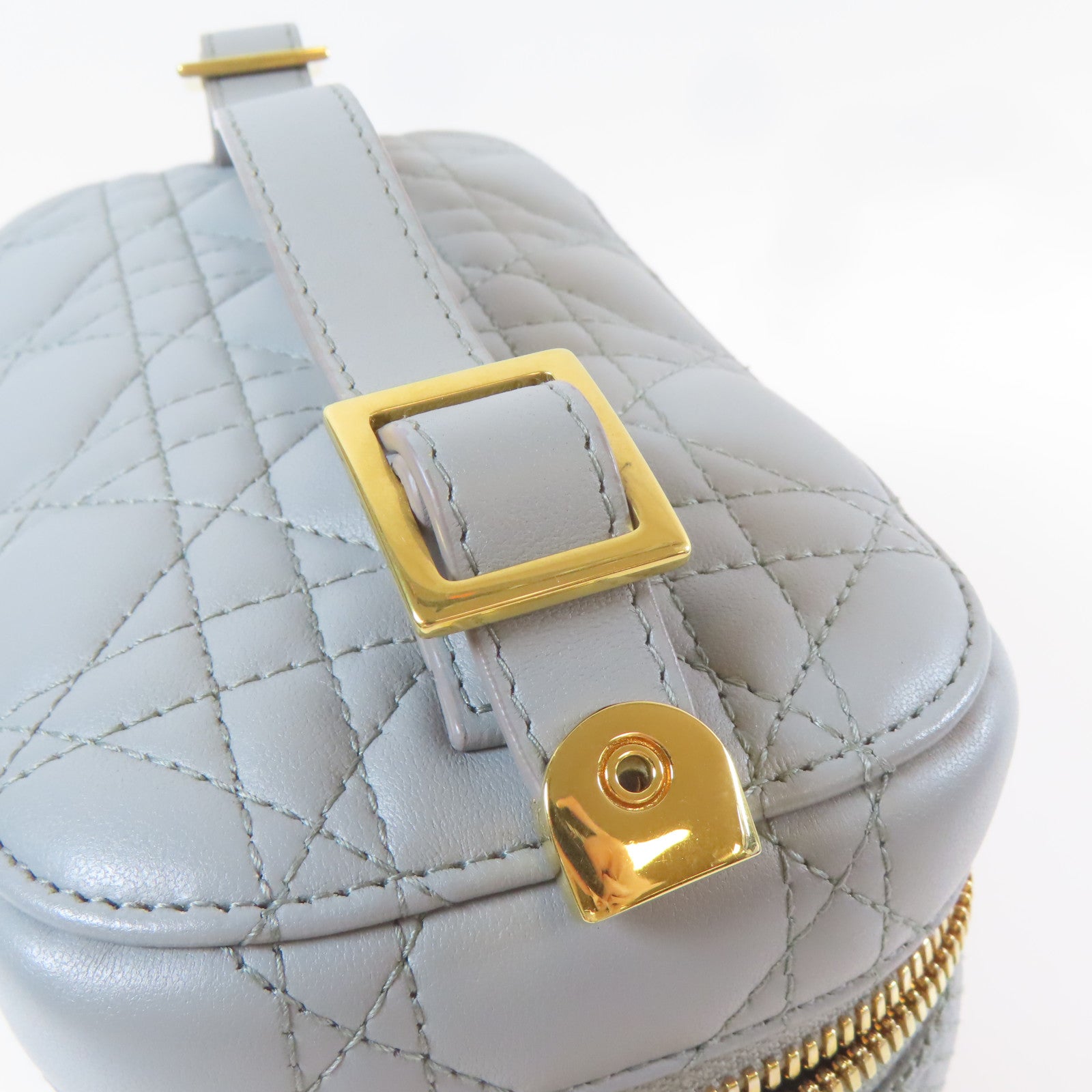 Dior 羊皮皮革Travel Vanity Case金扣手挽肩背兩用袋灰色