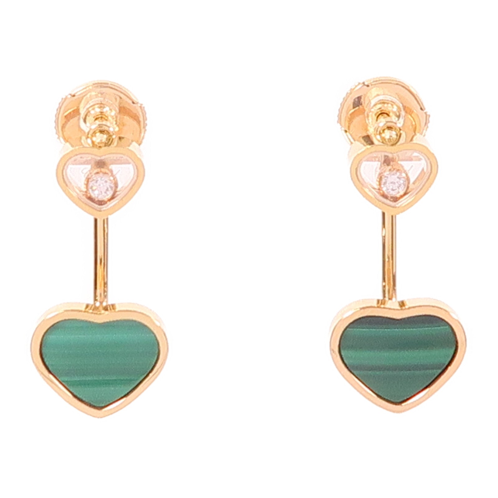 CHOPARD Happy Hearts Diamond Earrings 18K Rose Gold Malachite