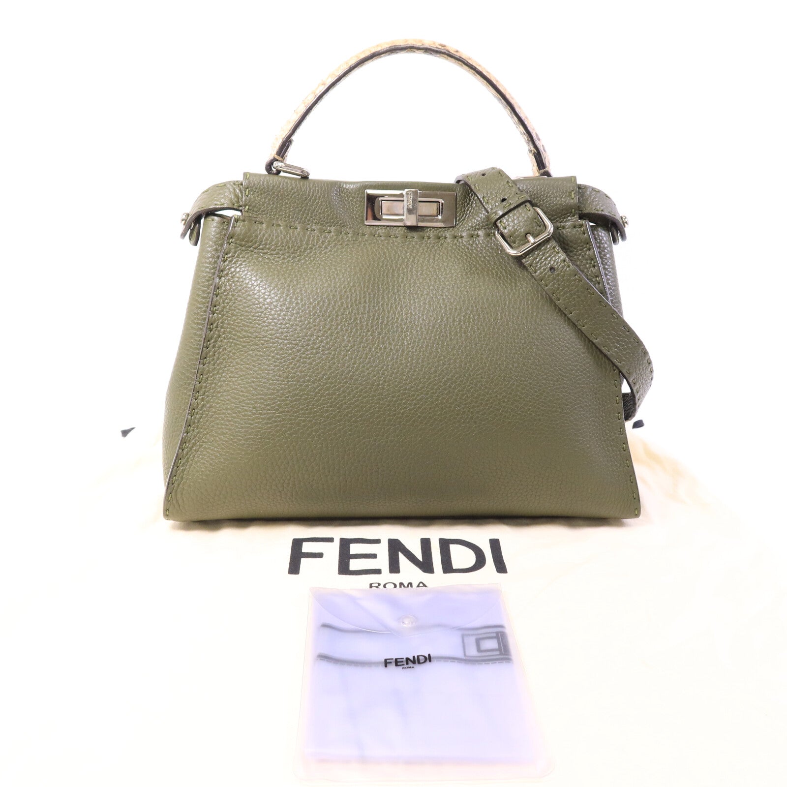 FENDI 牛皮/蛇皮皮革皮革Peekaboo手挽肩背兩用袋